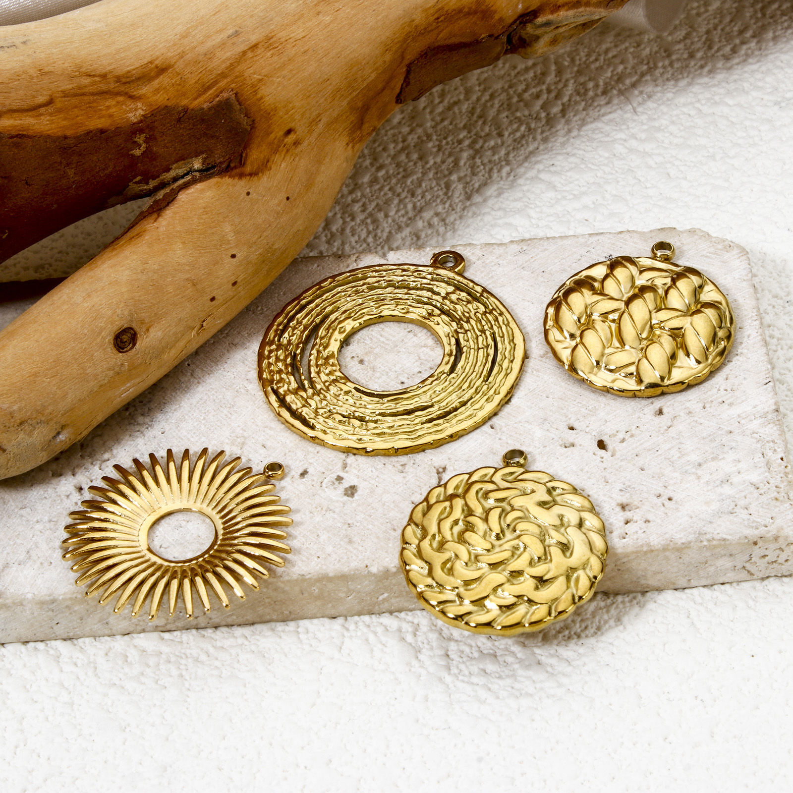Bild von Umweltfreundliche PVD-Vakuumbeschichtung 304 Edelstahl Geometrisch Charms Rund 18K Echtgold plattiert