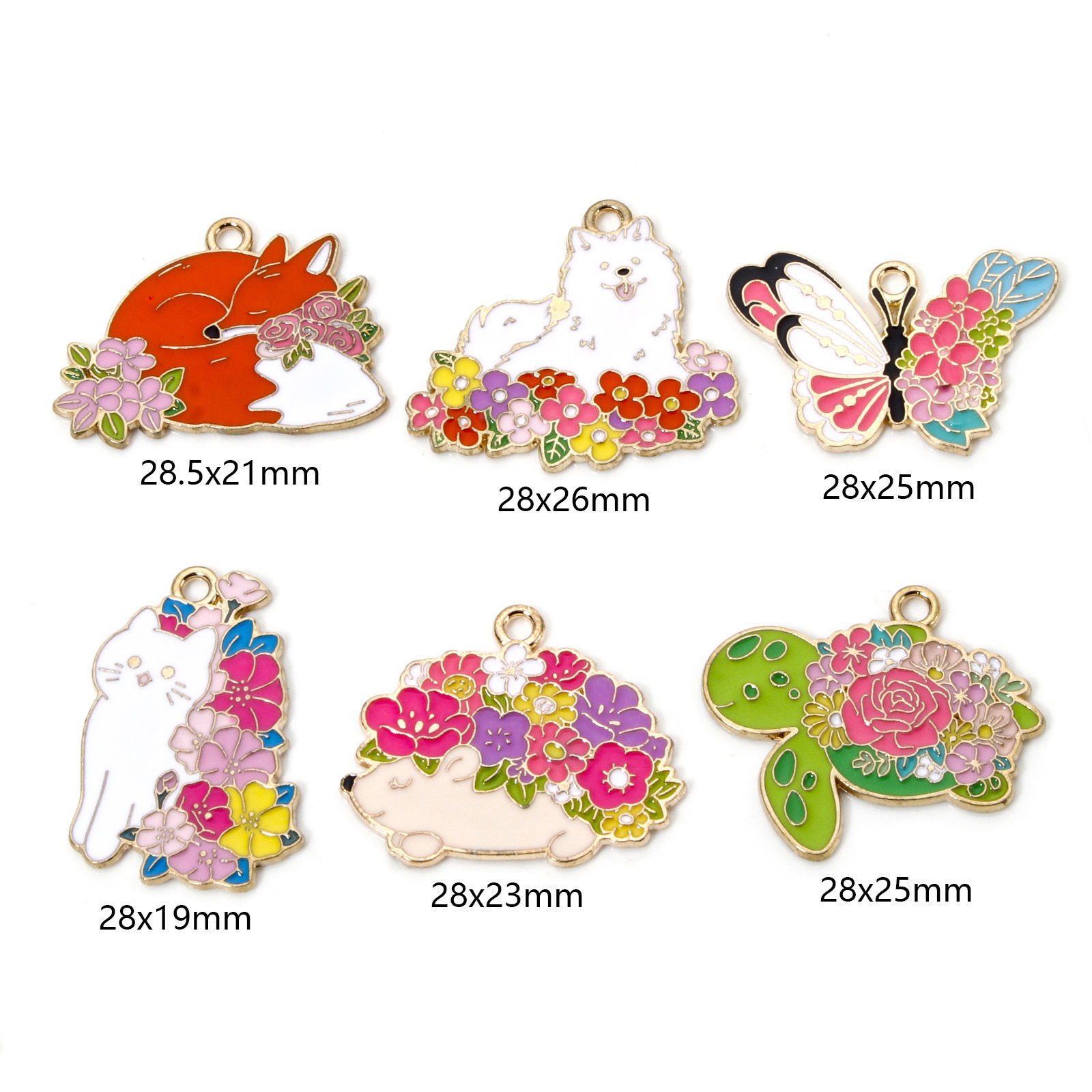 Picture of Zinc Based Alloy Charms Gold Plated Multicolor Animal Flower Enamel