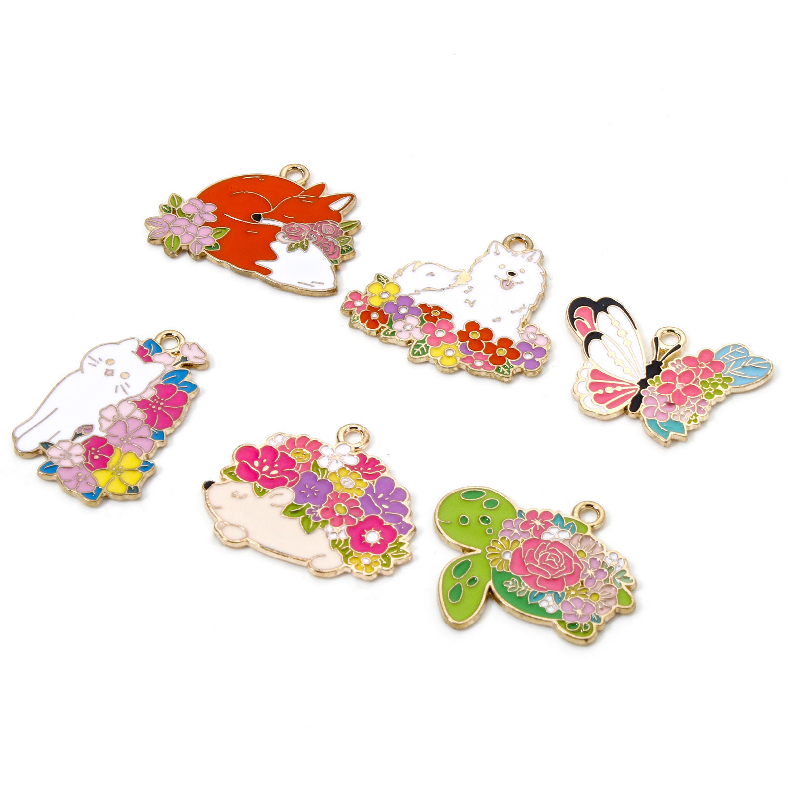 Picture of Zinc Based Alloy Charms Gold Plated Multicolor Animal Flower Enamel