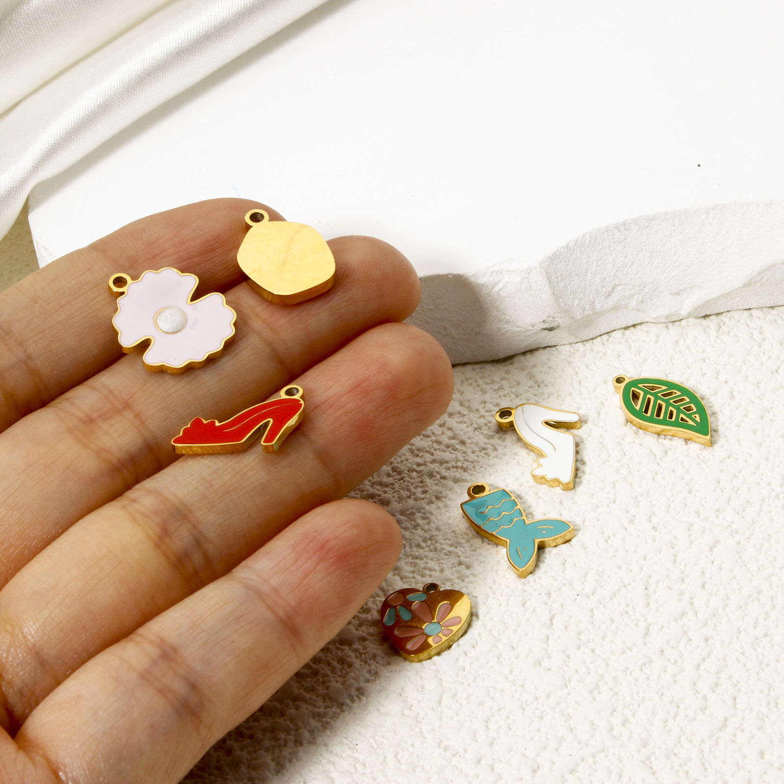 Picture of Eco-friendly PVD Vacuum Plating 304 Stainless Steel Charms 18K Gold Plated Enamel