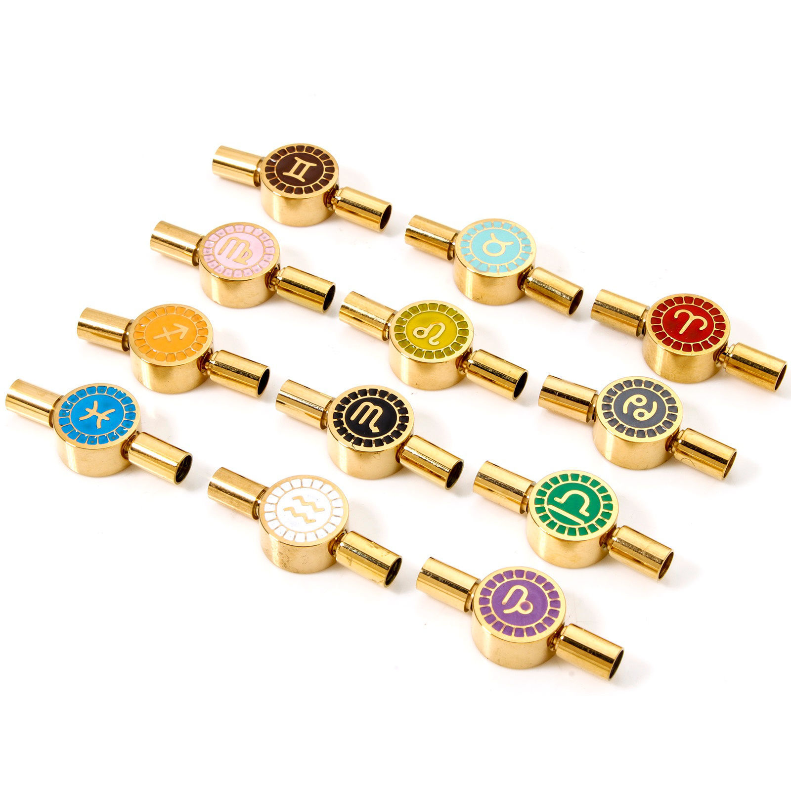 Imagen de 1 Unidad Recubrimiento al Vacío PVD Ecológico 304 Acero Inoxidable Esmalte Cierres clip Ronda Constelación Chapado en Oro de 18K Giratorio (Apta Cuerda: 3mm) 23mm x 10mm