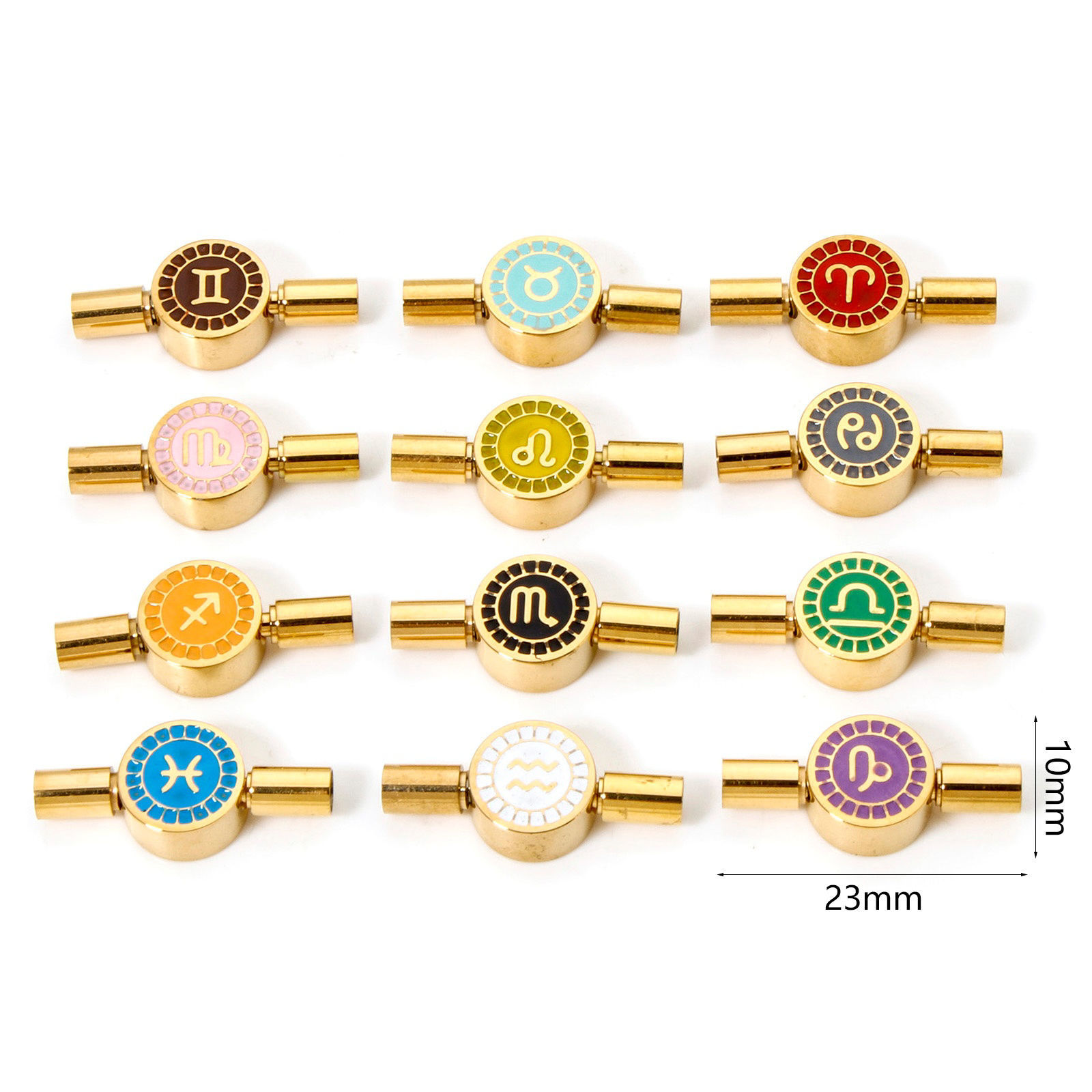 Imagen de 1 Unidad Recubrimiento al Vacío PVD Ecológico 304 Acero Inoxidable Esmalte Cierres clip Ronda Constelación Chapado en Oro de 18K Giratorio (Apta Cuerda: 3mm) 23mm x 10mm