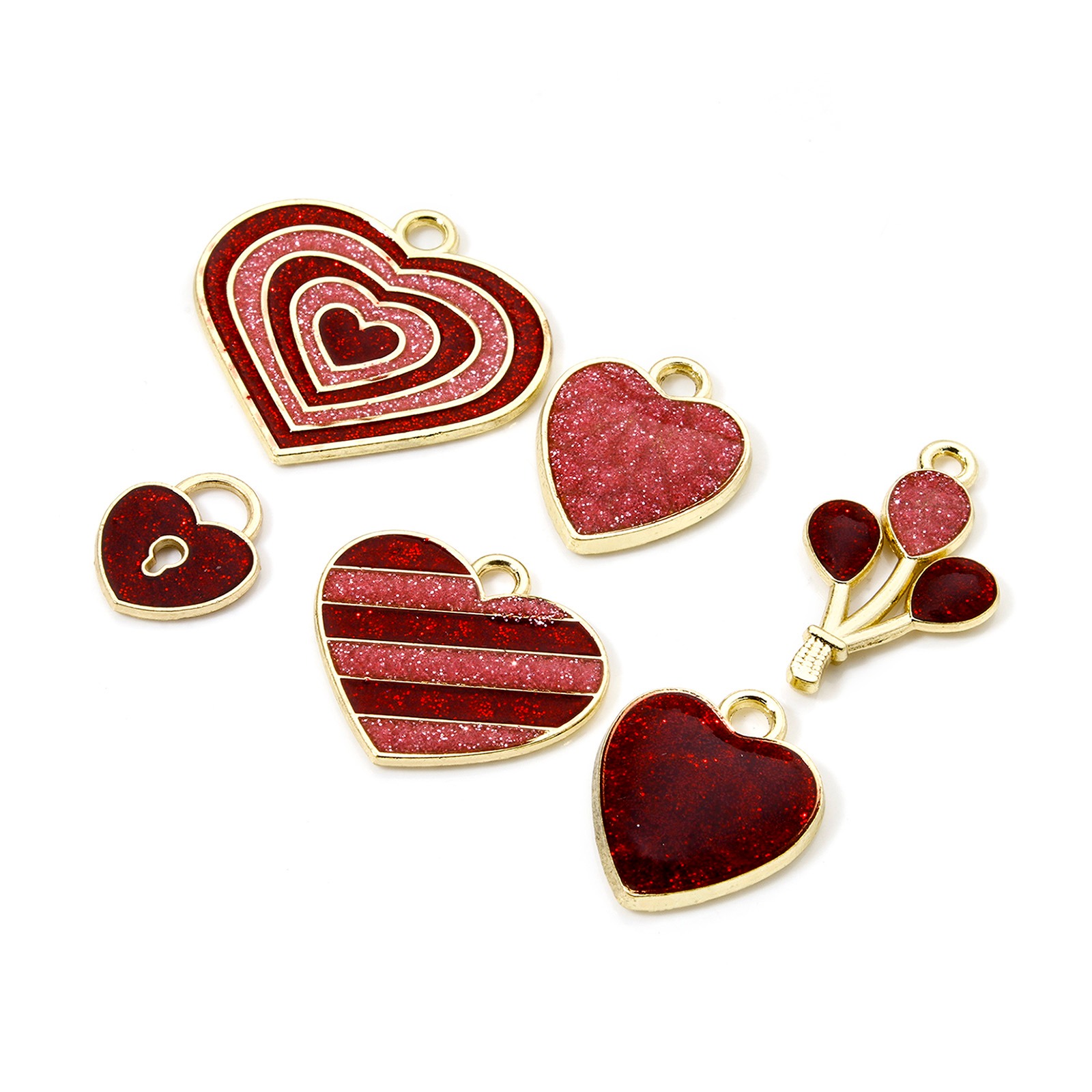 Picture of Zinc Based Alloy Valentine's Day Charms Gold Plated Red & Pink Glitter Heart Enamel