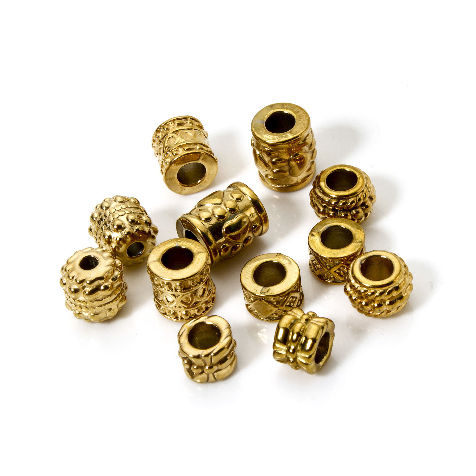 Picture of Eco-friendly Vacuum Plating 304 Stainless Steel Beads For DIY Jewelry Making 18K Real Gold Plated Drum Texture