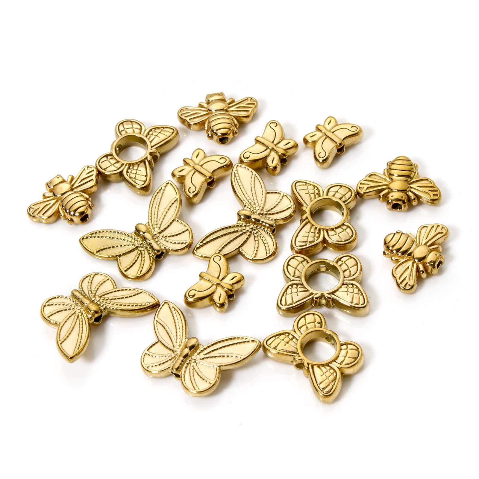 Immagine di 5 Pz Placcatura Sottovuoto Ecologica 304 Acciaio Inossidabile Insetto Perline per la Creazione di Gioielli con Fai-da-te 18K Vero Oro Placcato Farfalla