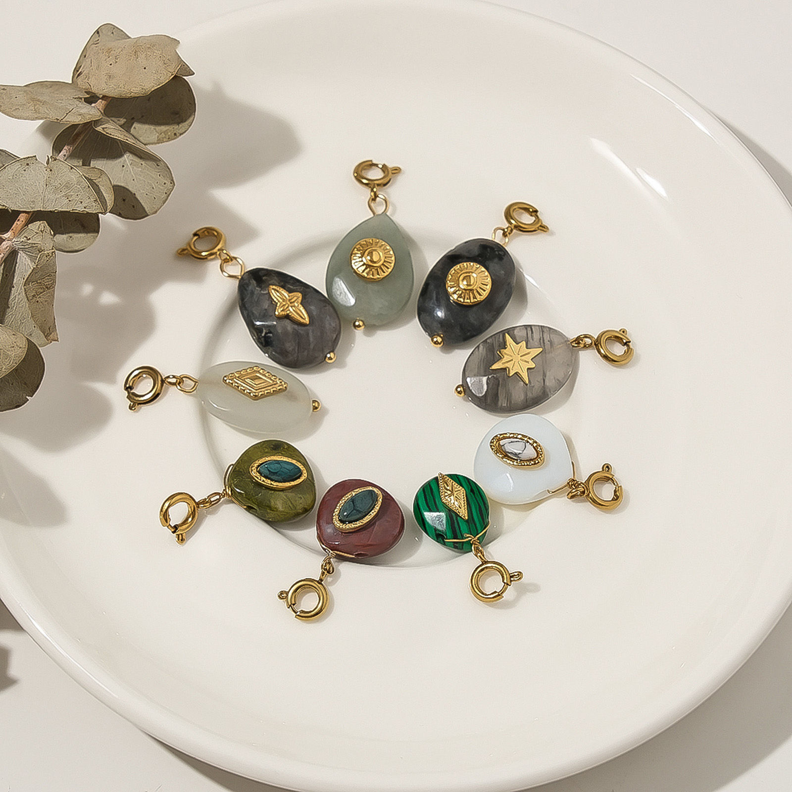 Picture of Eco-friendly PVD Vacuum Plating 304 Stainless Steel & Gemstone Clip On Charms For Vintage Charm Bracelets 18K Real Gold Plated Multicolor Drop Star With Spring Ring Clasp