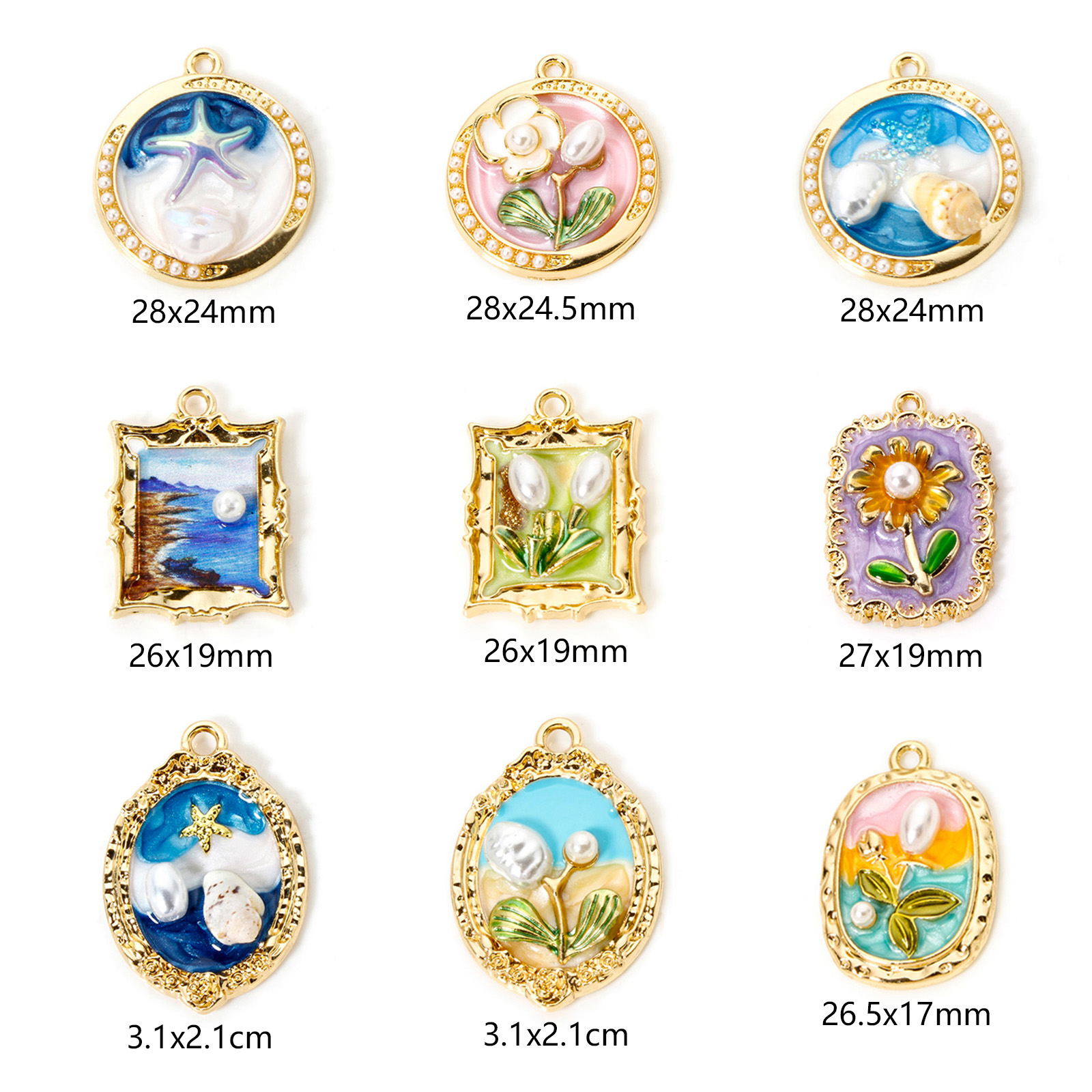 Picture of Zinc Based Alloy Oil Painting Style Charms Gold Plated Multicolor Flower Enamel