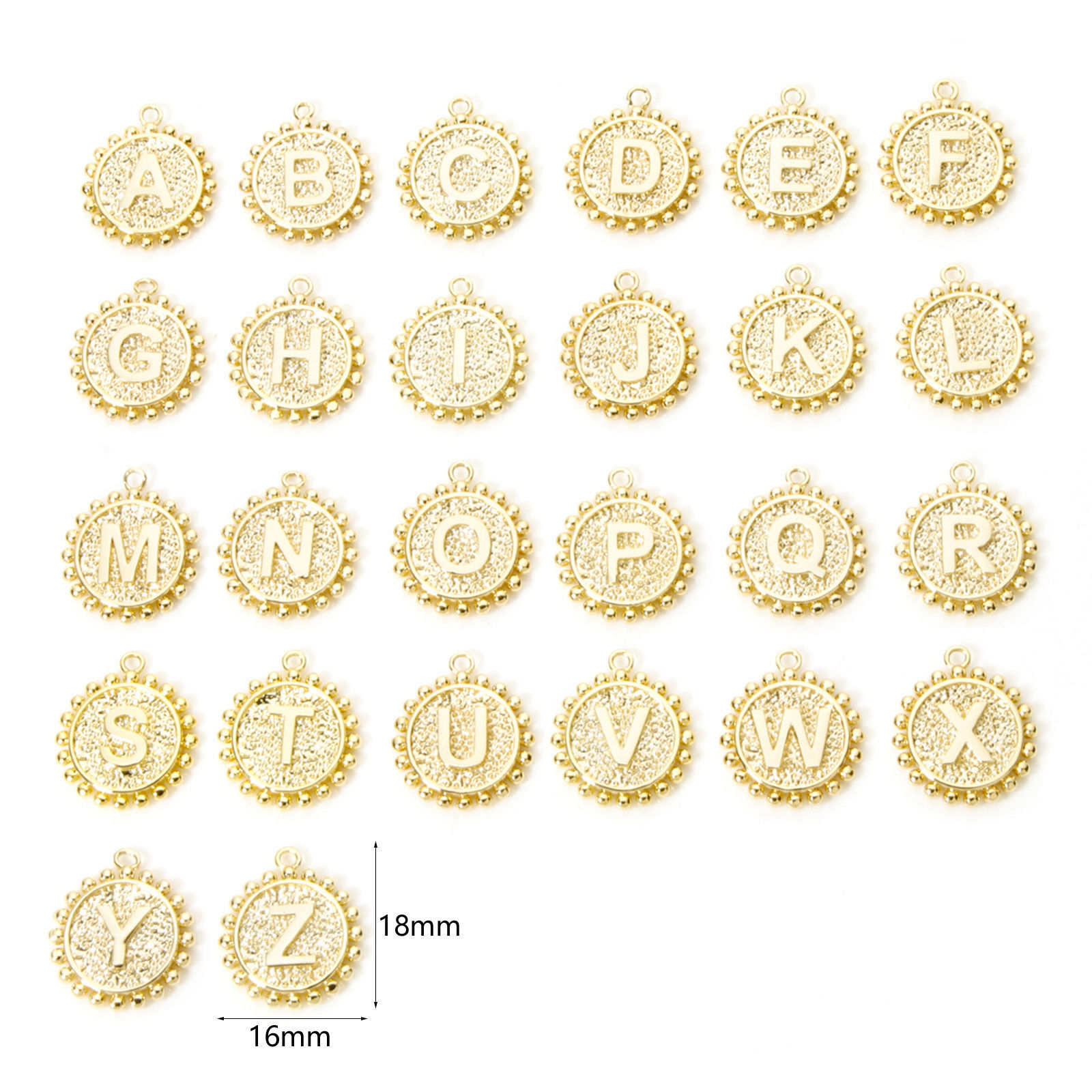 Picture of Brass Charms 18K Gold Plated Round Capital Alphabet Initial Letter Double Sided 18mm x 16mm