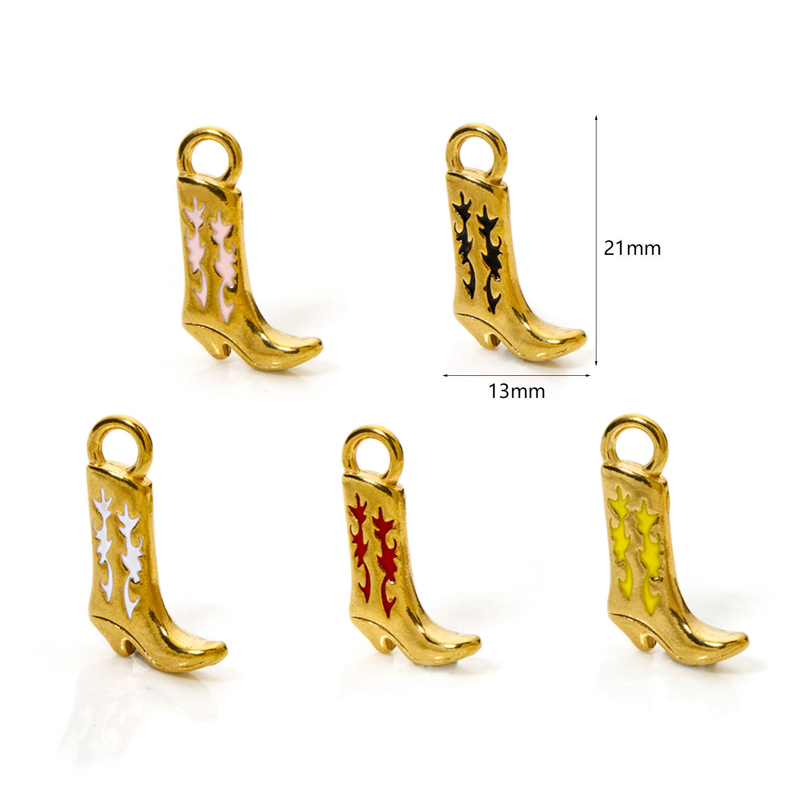 Picture of Eco-friendly PVD Vacuum Plating 304 Stainless Steel West Cowboy Charms 18K Gold Plated Boots Enamel 21mm x 13mm