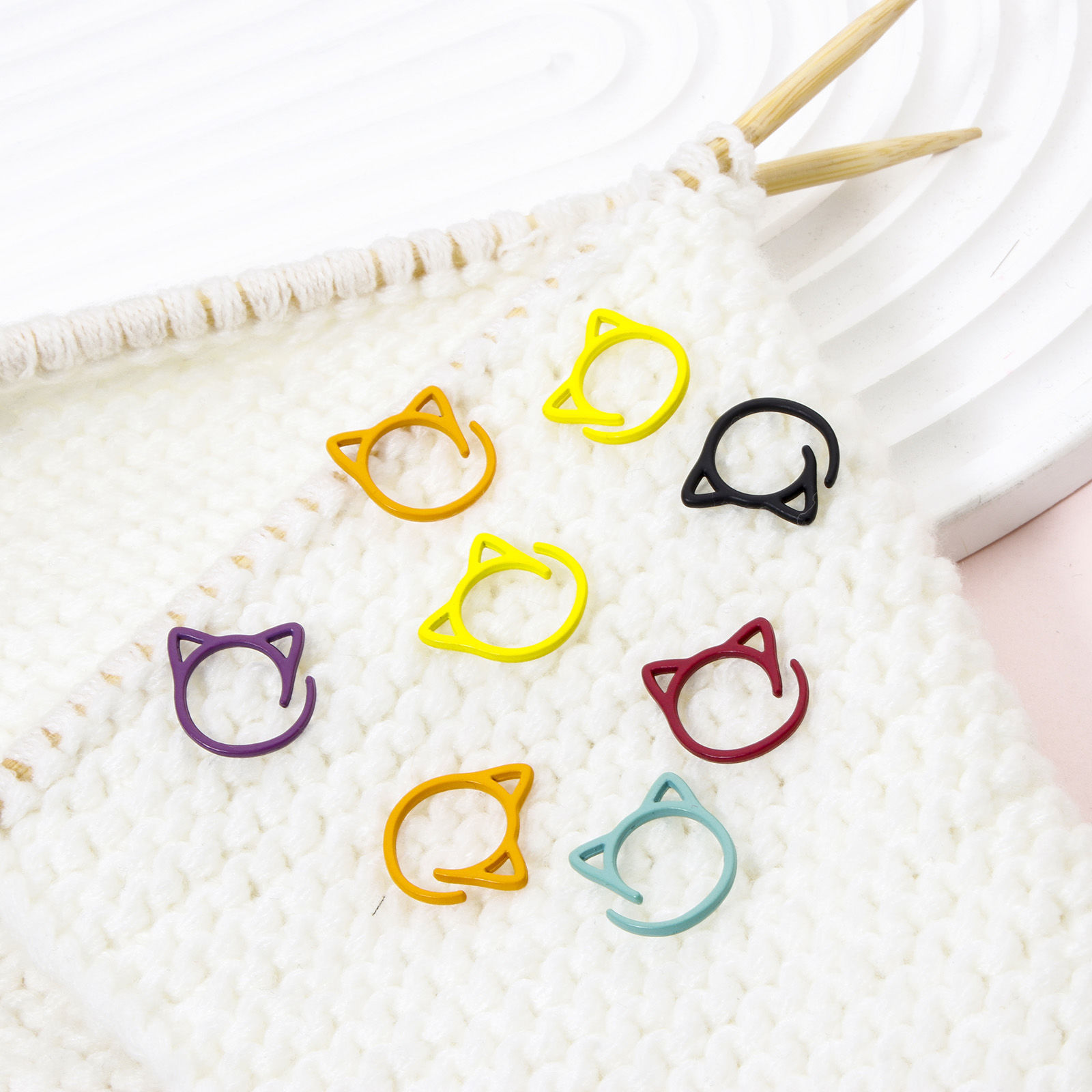 Imagen de 1 Juego Zamak Knitting Stitch Markers Gato Multicolor 17mm x 17mm