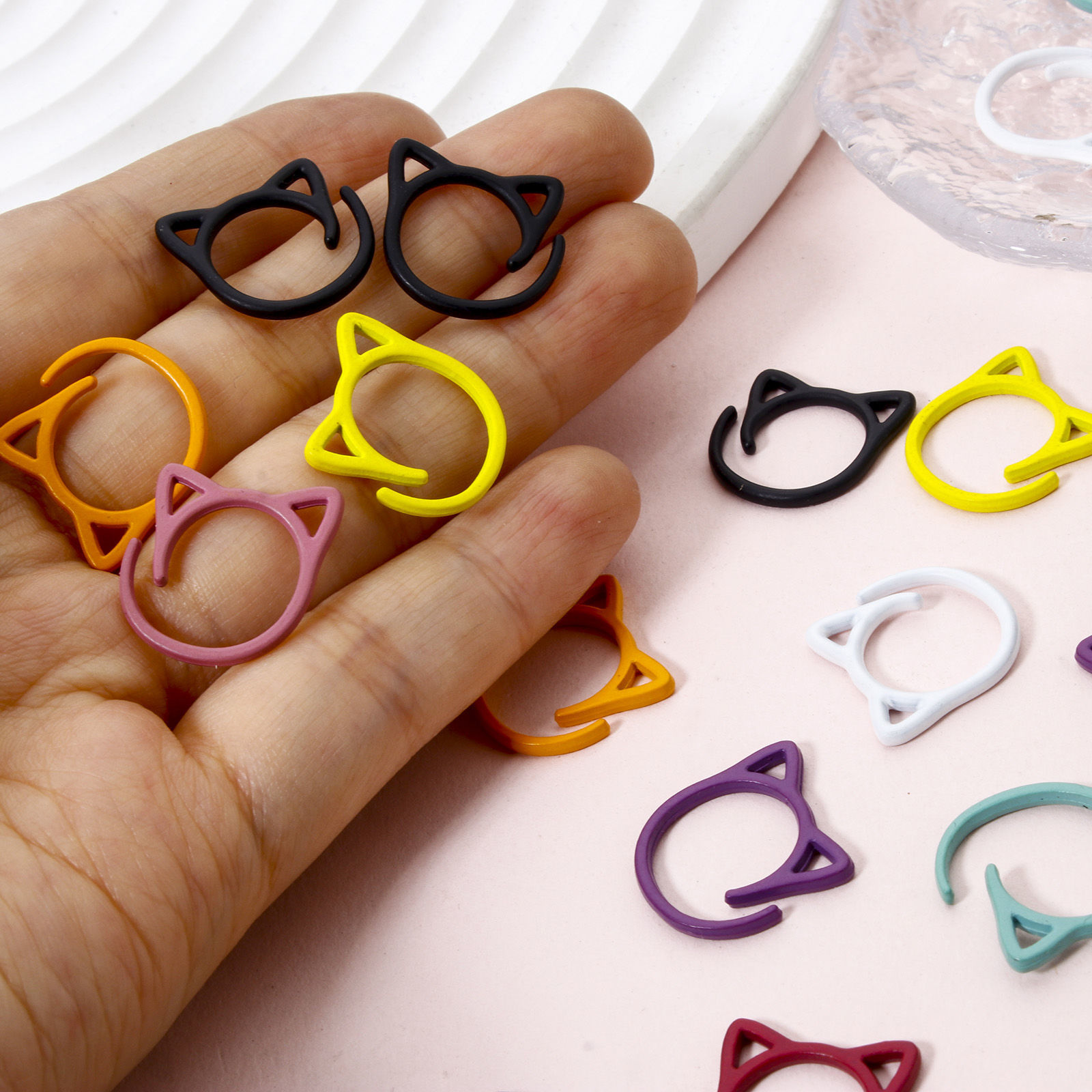 Imagen de 1 Juego Zamak Knitting Stitch Markers Gato Multicolor 17mm x 17mm