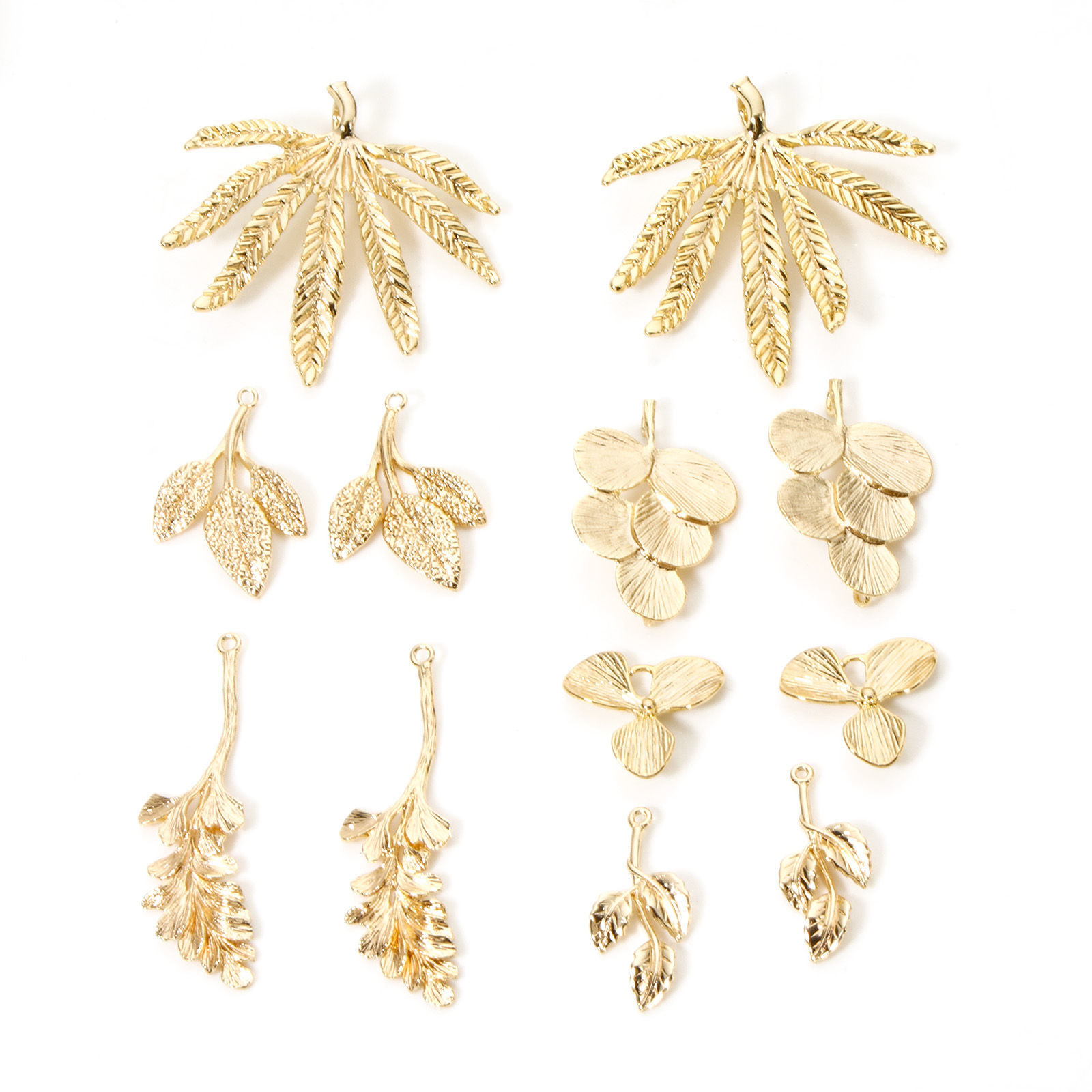 Image de 2 Pcs Pendentifs en Laiton Respectueux de la Nature Feuille Plaqué Or Véritable 18K