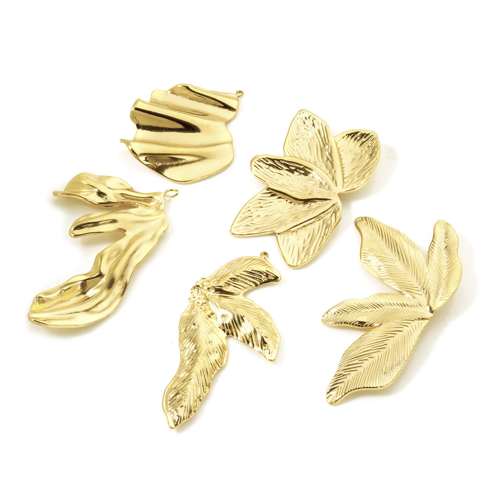 Bild von Umweltfreundliche PVD-Vakuumbeschichtung 304 Edelstahl Flora Kollektion Anhänger Blätter 18K Echtgold plattiert