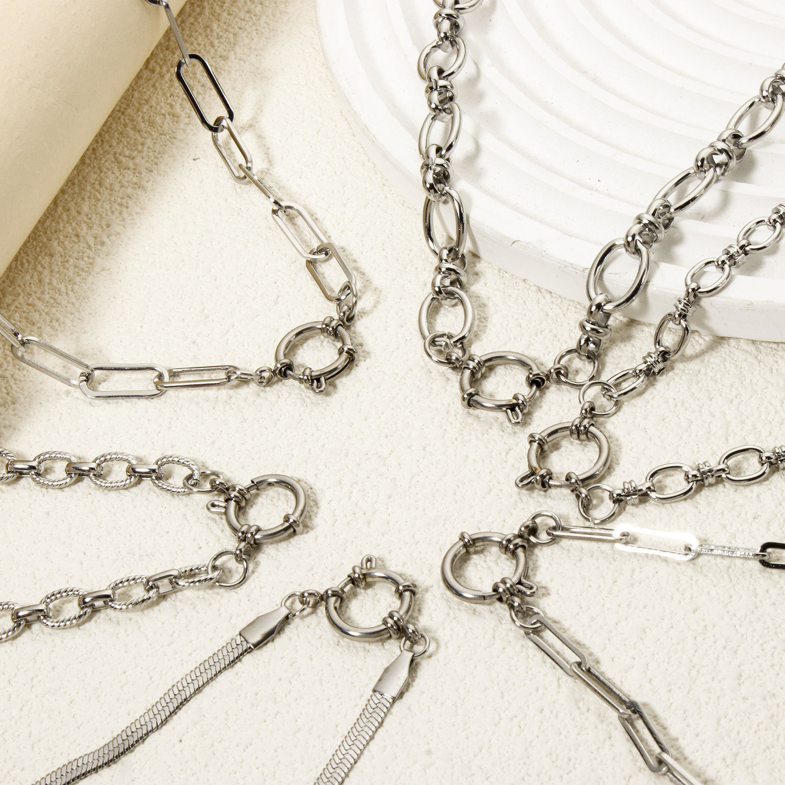 Picture of Silver Tone 304 Stainless Steel Link Chain With Spring Ring Clasp Necklace