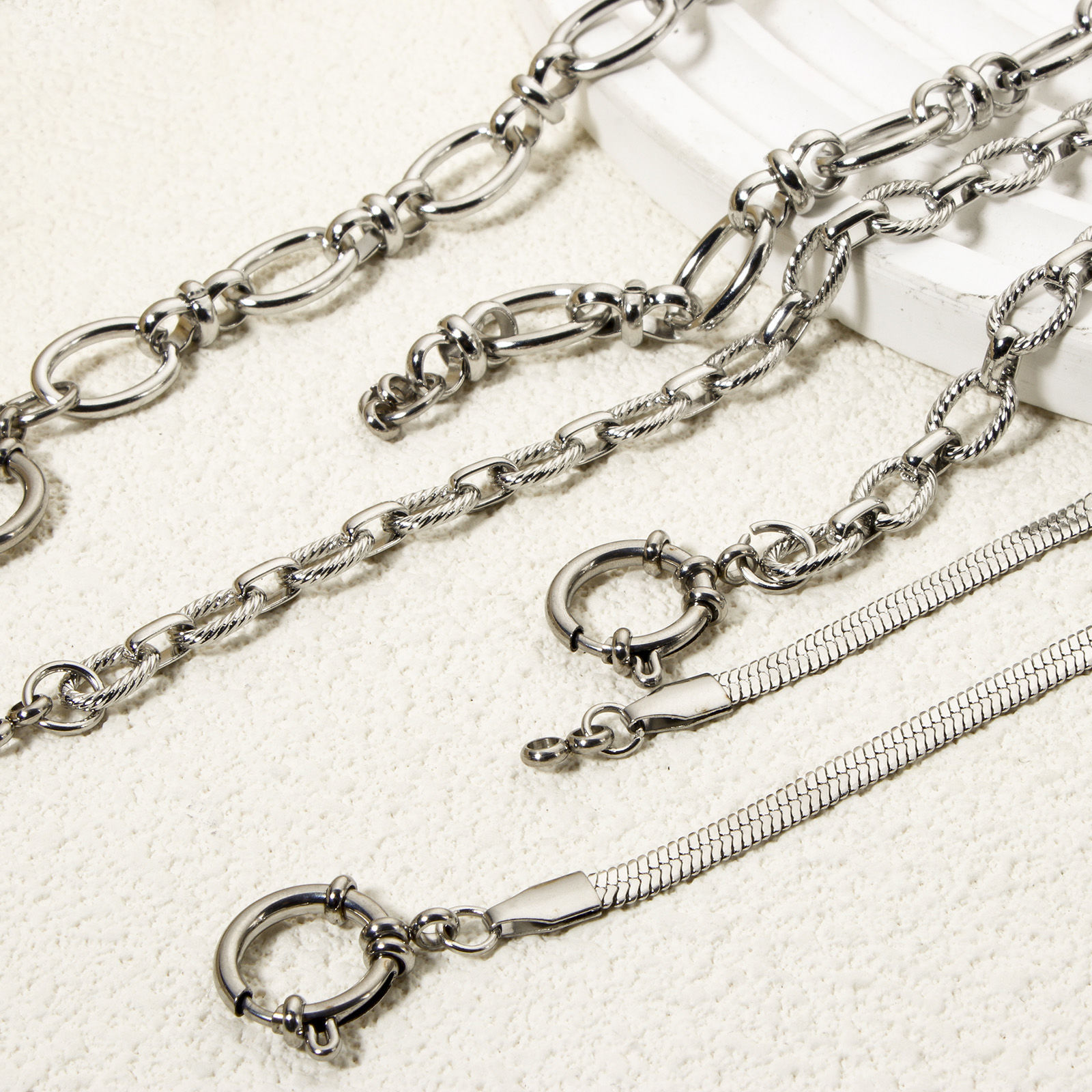Picture of Silver Tone 304 Stainless Steel Link Chain With Spring Ring Clasp Necklace