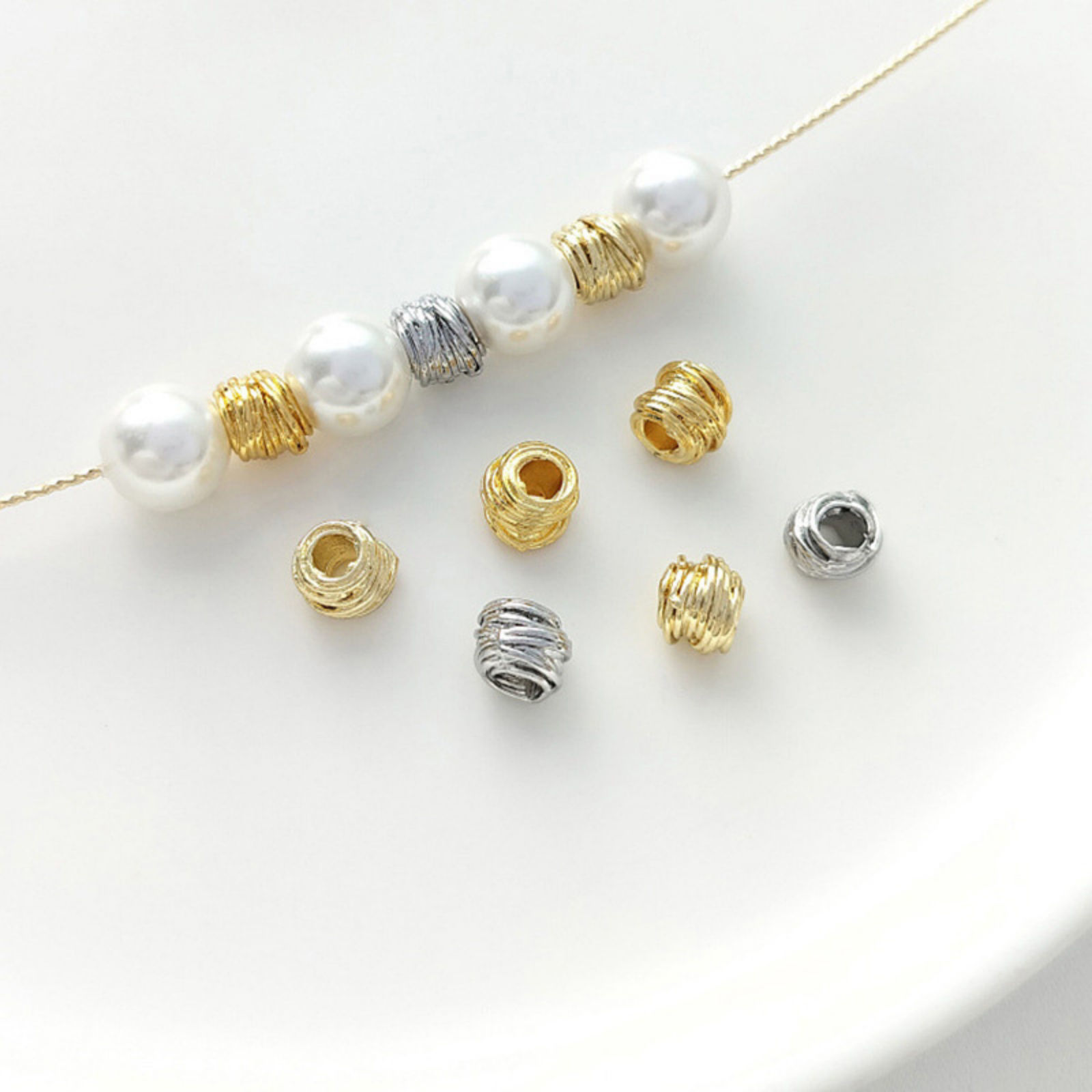 Picture of Eco-friendly Brass Beads For DIY Jewelry Making Real Gold Plated Irregular Wrapped About 6mm x 5mm, Hole: Approx 2.5mm