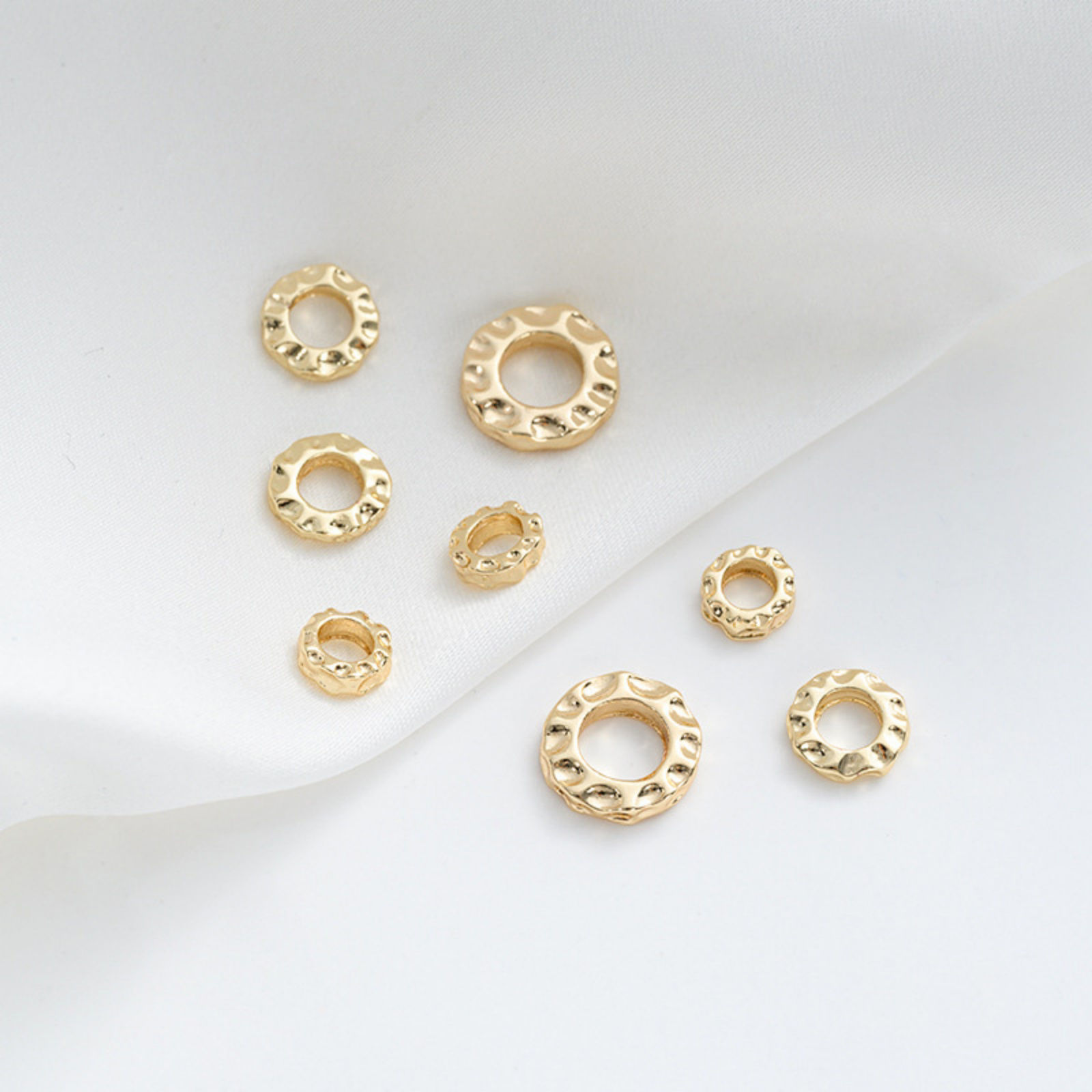 Picture of Eco-friendly Brass Hammered Spacer Beads For DIY Bracelet Jewelry Making Findings 14K Real Gold Plated Flat Round