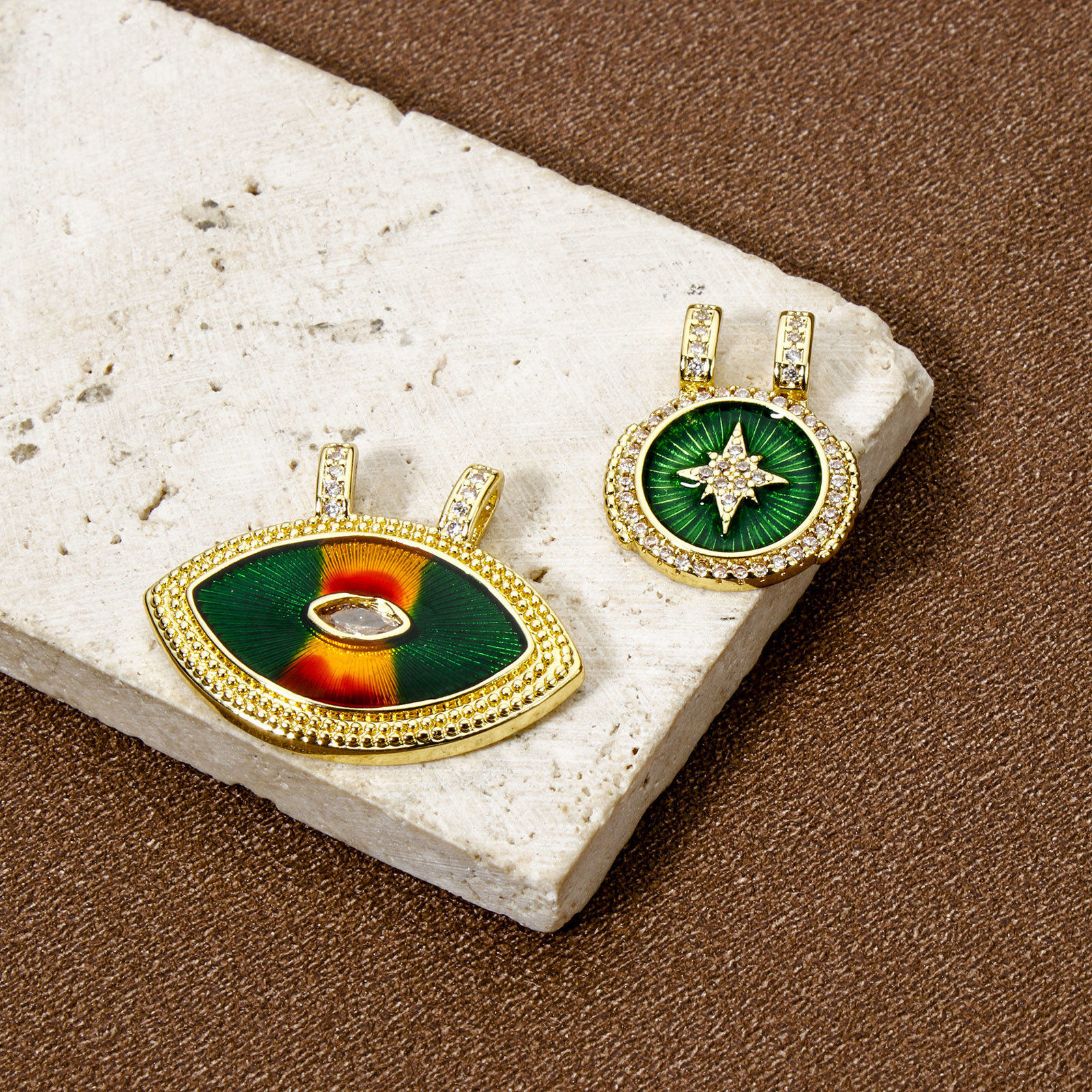 Picture of Eco-friendly Brass Charms 18K Real Gold Plated Enamel Clear Cubic Zirconia