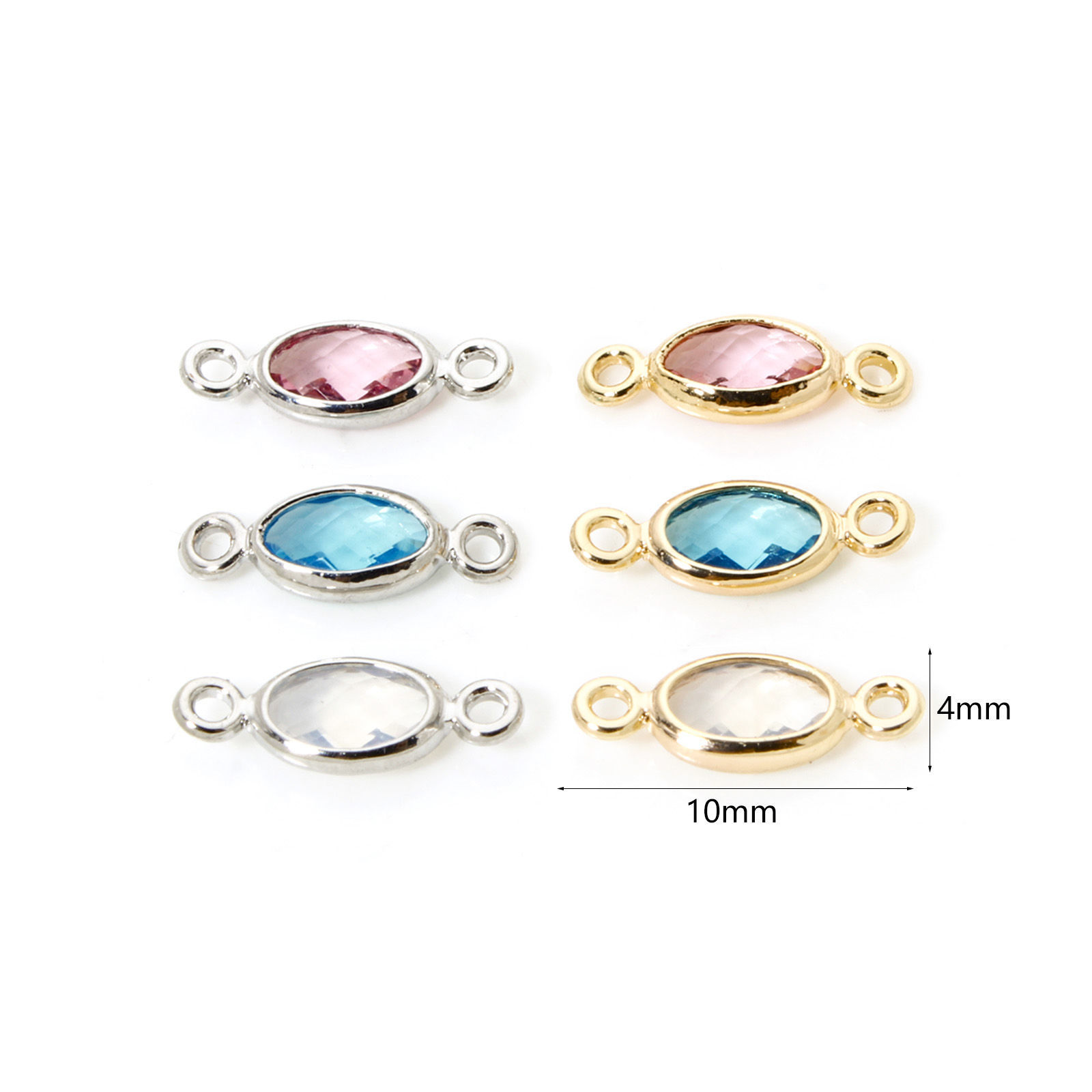 Picture of Eco-friendly Brass Connectors Charms Pendants Oval Real Gold Plated Multicolor Rhinestone 10mm x 4mm