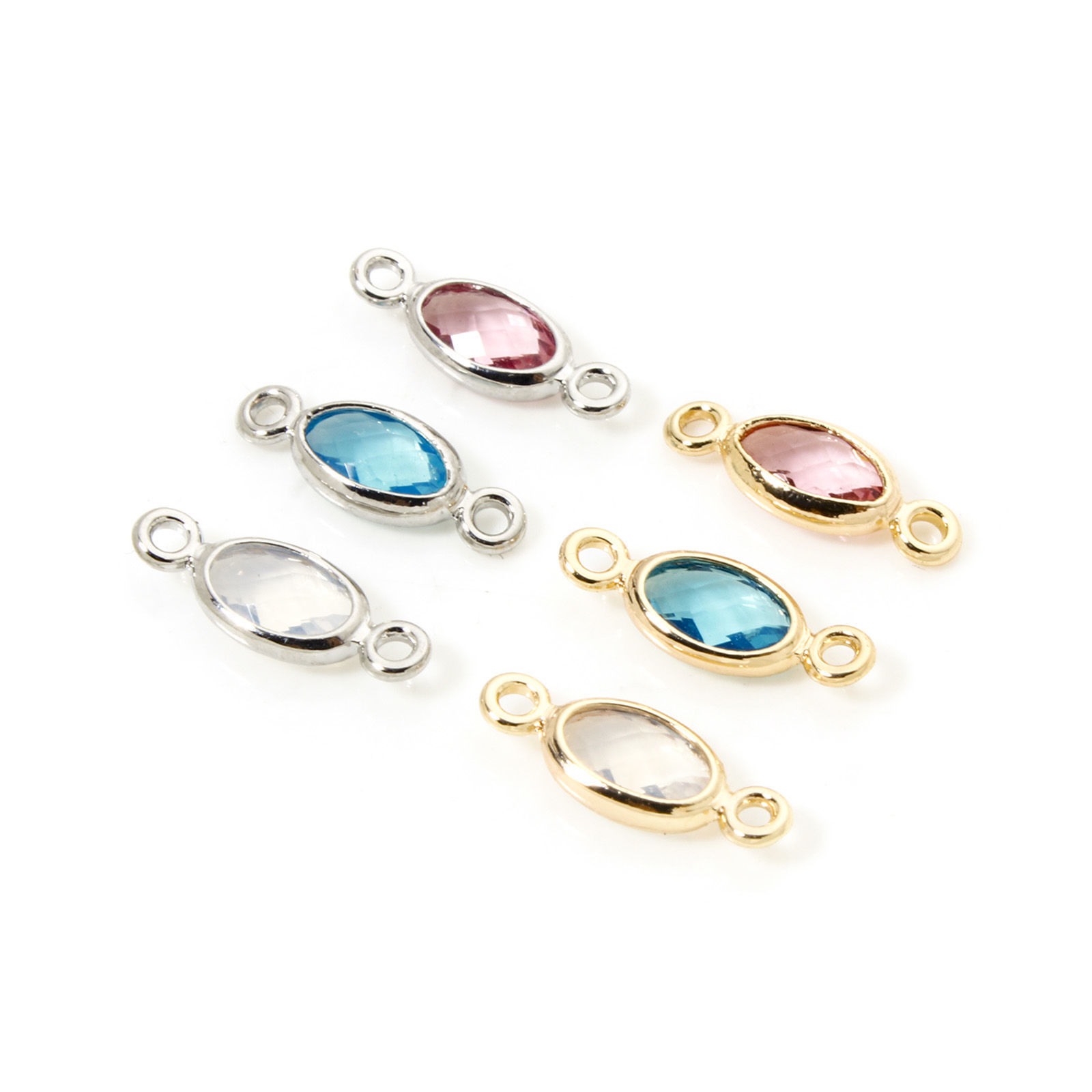 Picture of Eco-friendly Brass Connectors Charms Pendants Oval Real Gold Plated Multicolor Rhinestone 10mm x 4mm
