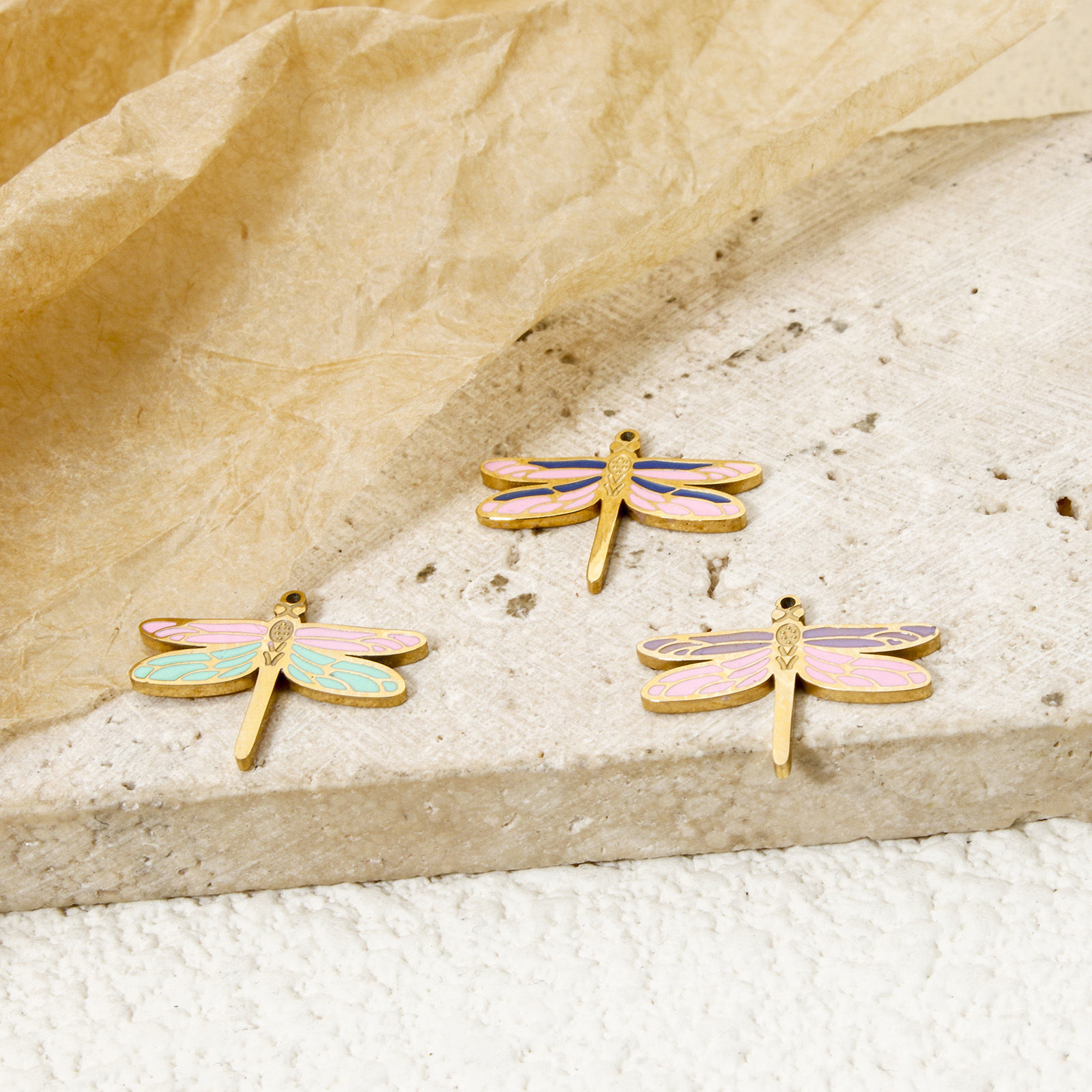 Picture of Eco-friendly PVD Vacuum Plating 304 Stainless Steel Insect Charms 14K Real Gold Plated Multicolor Butterfly Animal Enamel 15mm x 12mm