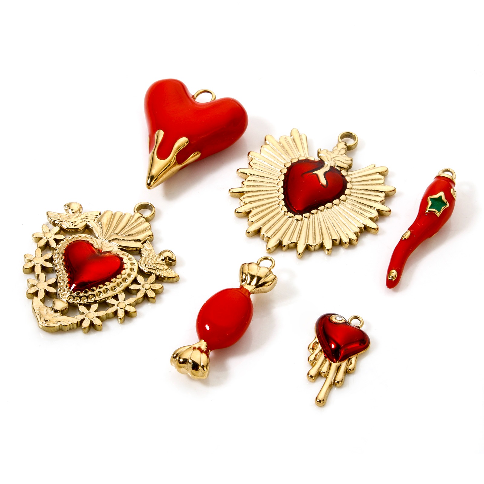 Picture of Eco-friendly PVD Vacuum Plating 304 Stainless Steel Charms 14K Real Gold Plated Red Heart Ex Voto Heart