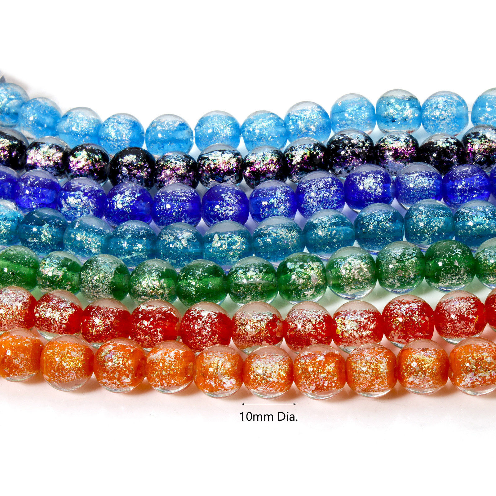 Bild von Muranoglas Perlen zur DIY-Schmuckherstellung Bunt Folie ca 10mm D., Loch:ca. 1.2mm