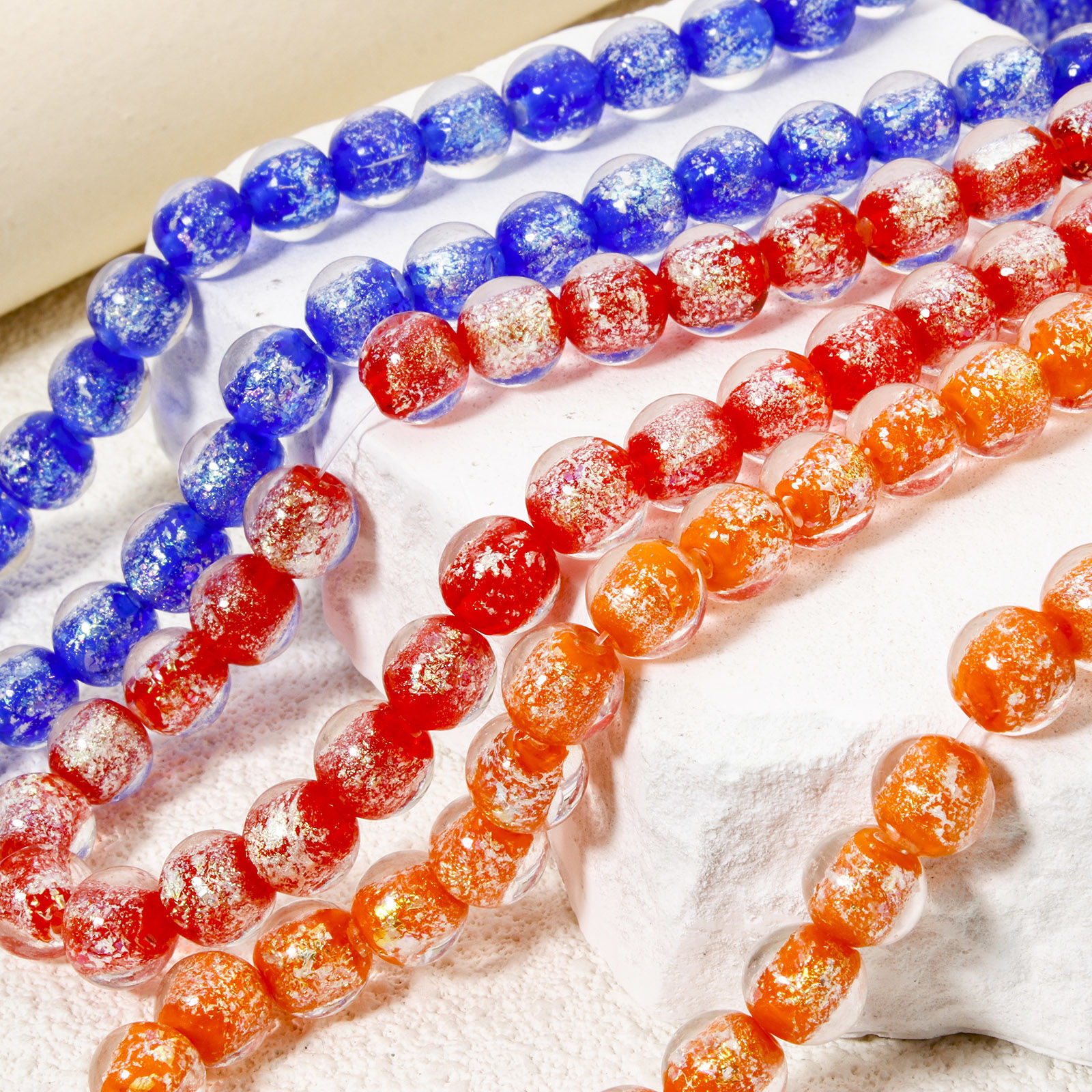 Bild von Muranoglas Perlen zur DIY-Schmuckherstellung Bunt Folie ca 10mm D., Loch:ca. 1.2mm