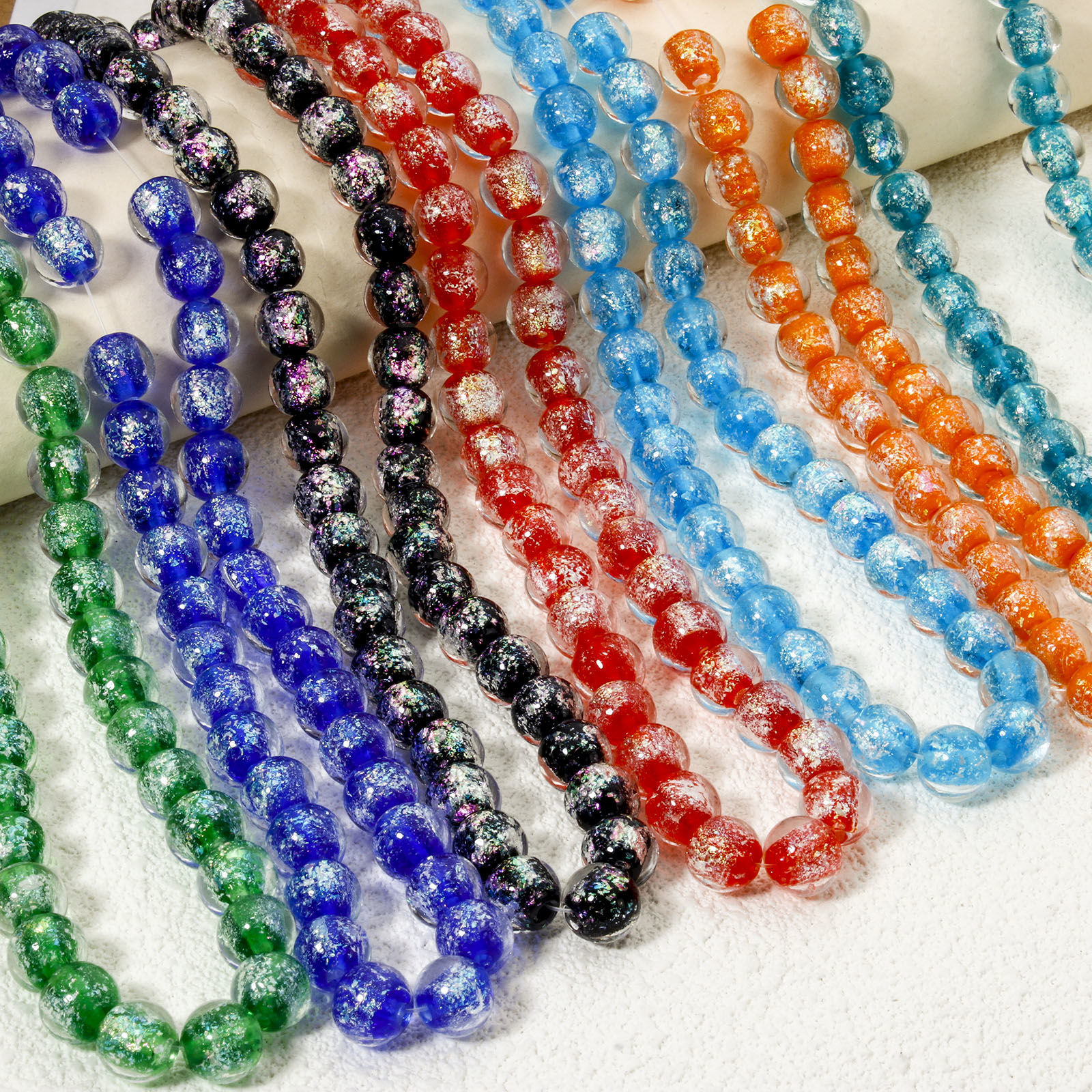 Bild von Muranoglas Perlen zur DIY-Schmuckherstellung Bunt Folie ca 10mm D., Loch:ca. 1.2mm