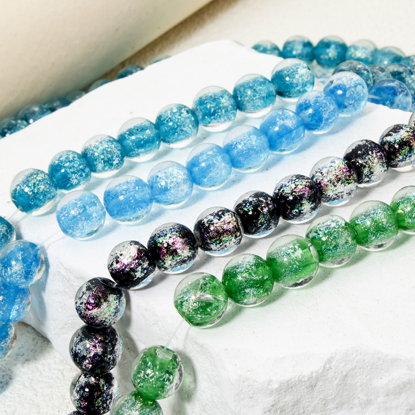 Bild von Muranoglas Perlen zur DIY-Schmuckherstellung Bunt Folie ca 10mm D., Loch:ca. 1.2mm