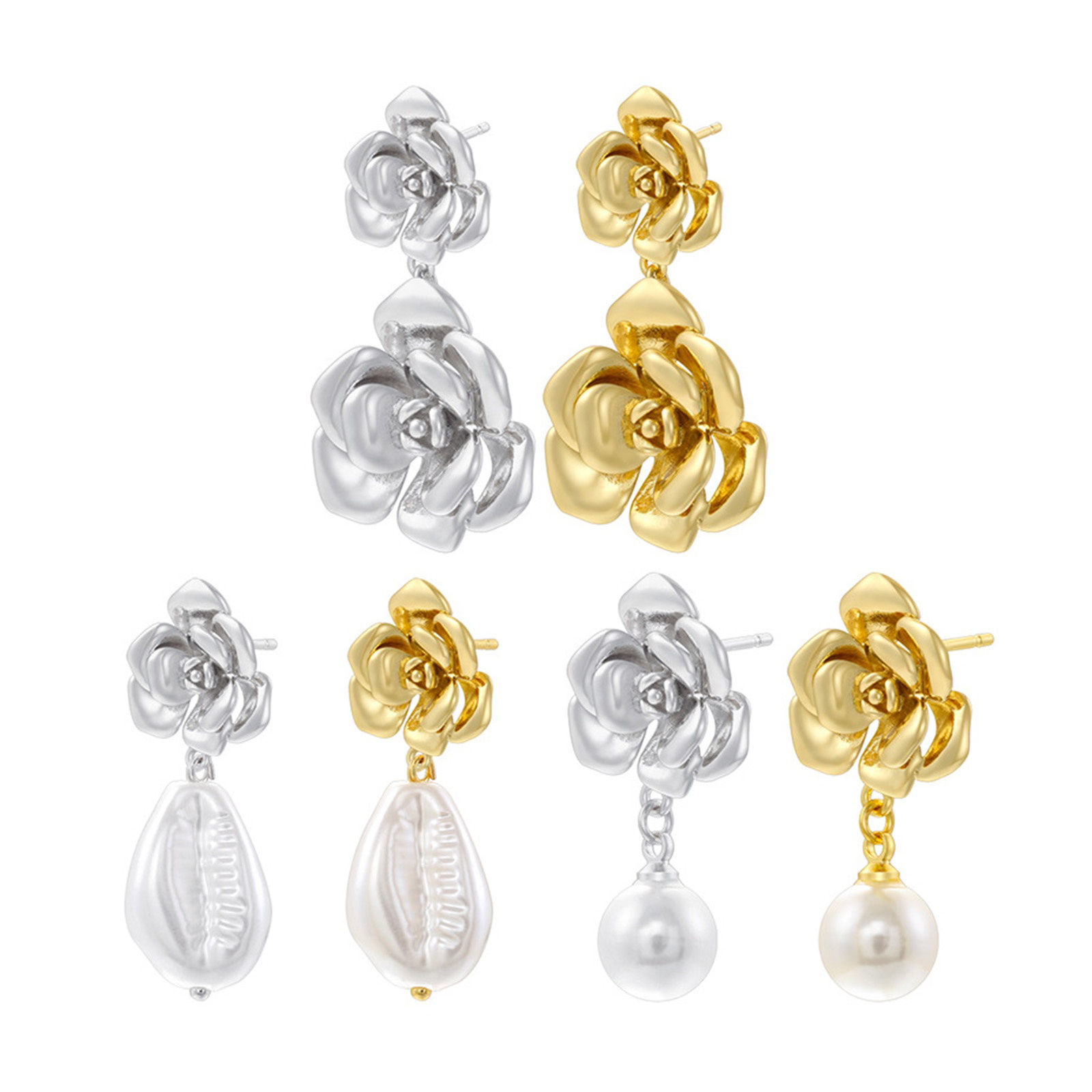 Imagen de 1 Par Estilo Ins Elegante Multicolor Latón Rosa 3D Pendientes de Poste de Oreja Para Mujeres