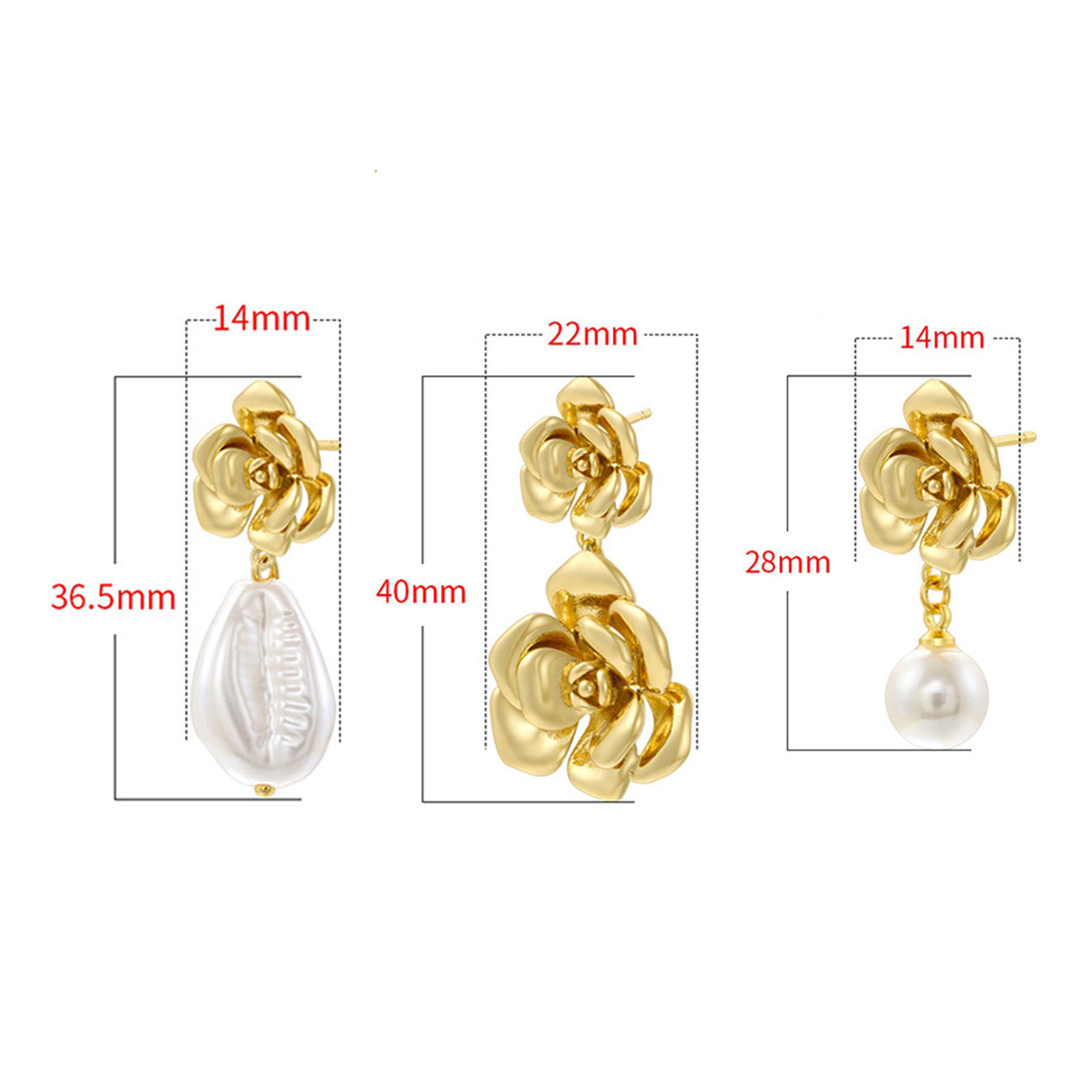 Imagen de 1 Par Estilo Ins Elegante Multicolor Latón Rosa 3D Pendientes de Poste de Oreja Para Mujeres