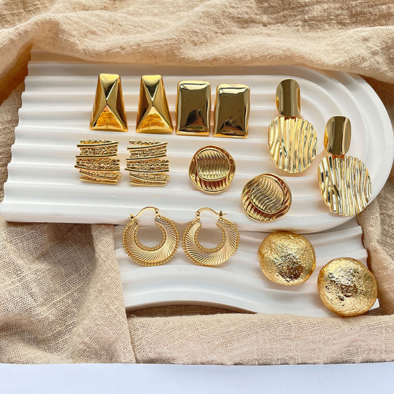 Picture of Eco-friendly Stylish Ins Style 18K Real Gold Plated Brass Texture Ear Post Stud Earrings
