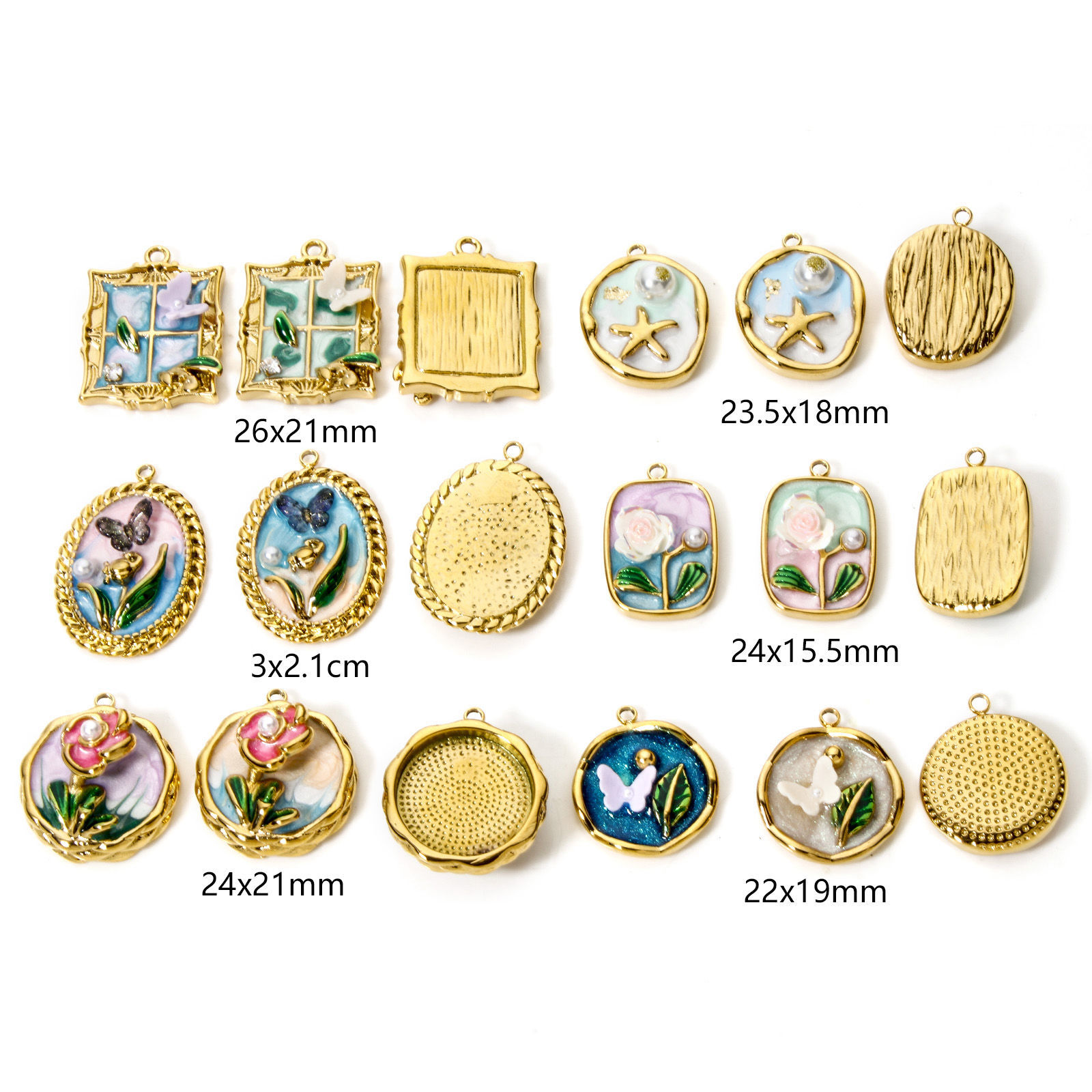 Picture of Eco-friendly PVD Vacuum Plating 304 Stainless Steel Oil Painting Style Charms 18K Real Gold Plated Multicolor Butterfly Animal Flower Enamel