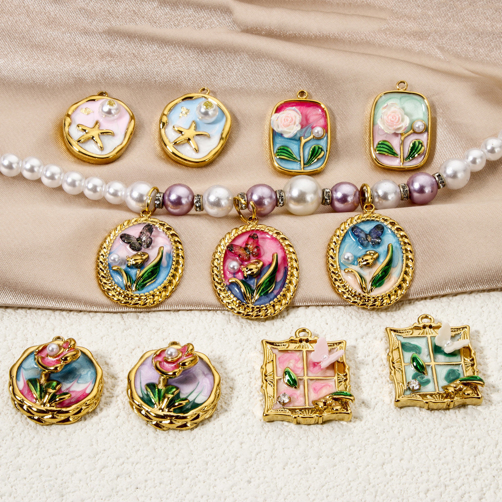 Picture of Eco-friendly PVD Vacuum Plating 304 Stainless Steel Oil Painting Style Charms 18K Real Gold Plated Multicolor Butterfly Animal Flower Enamel