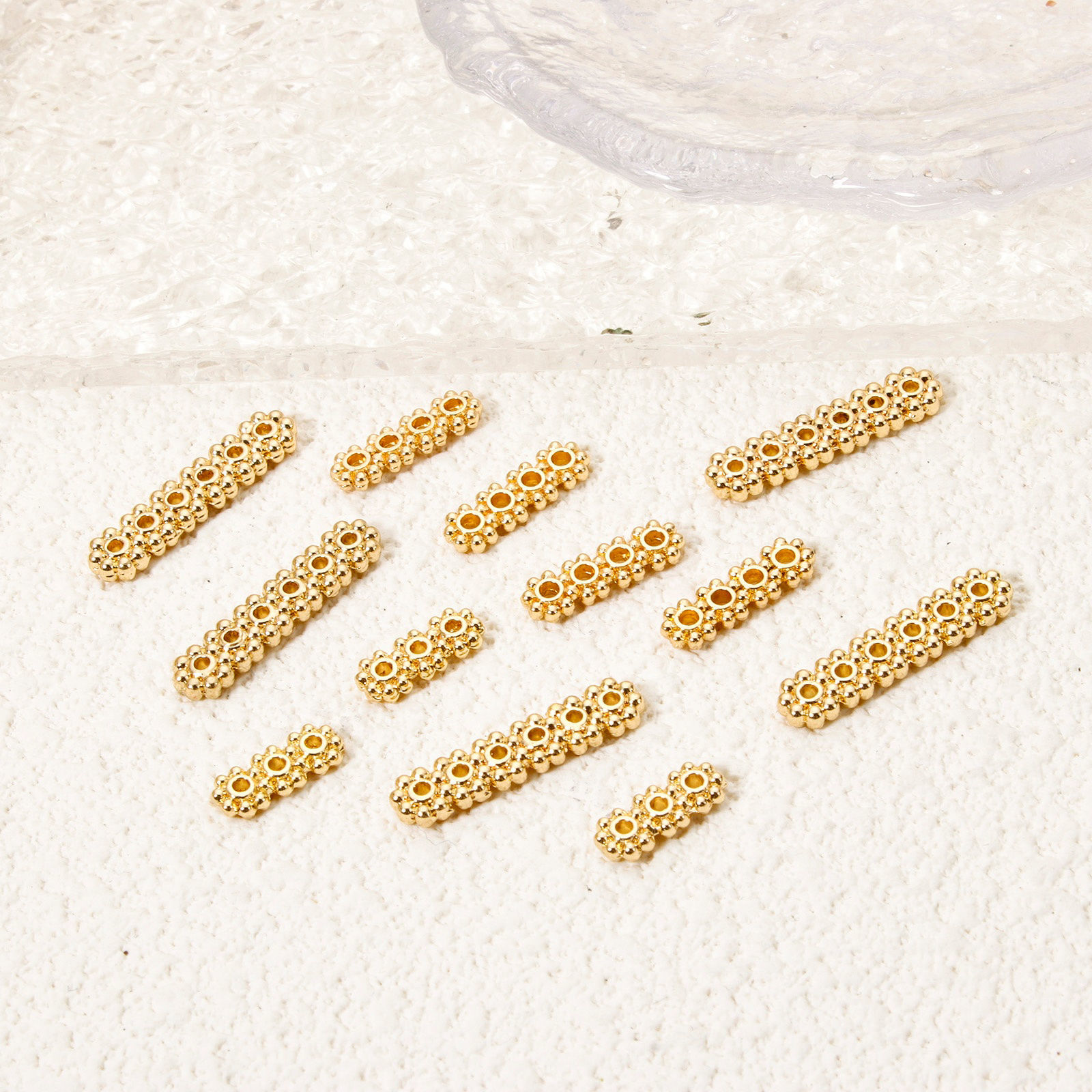Picture of Eco-friendly Brass Spacer Beads For DIY Bracelet Jewelry Making Findings 14K Real Gold Plated Strip Flower