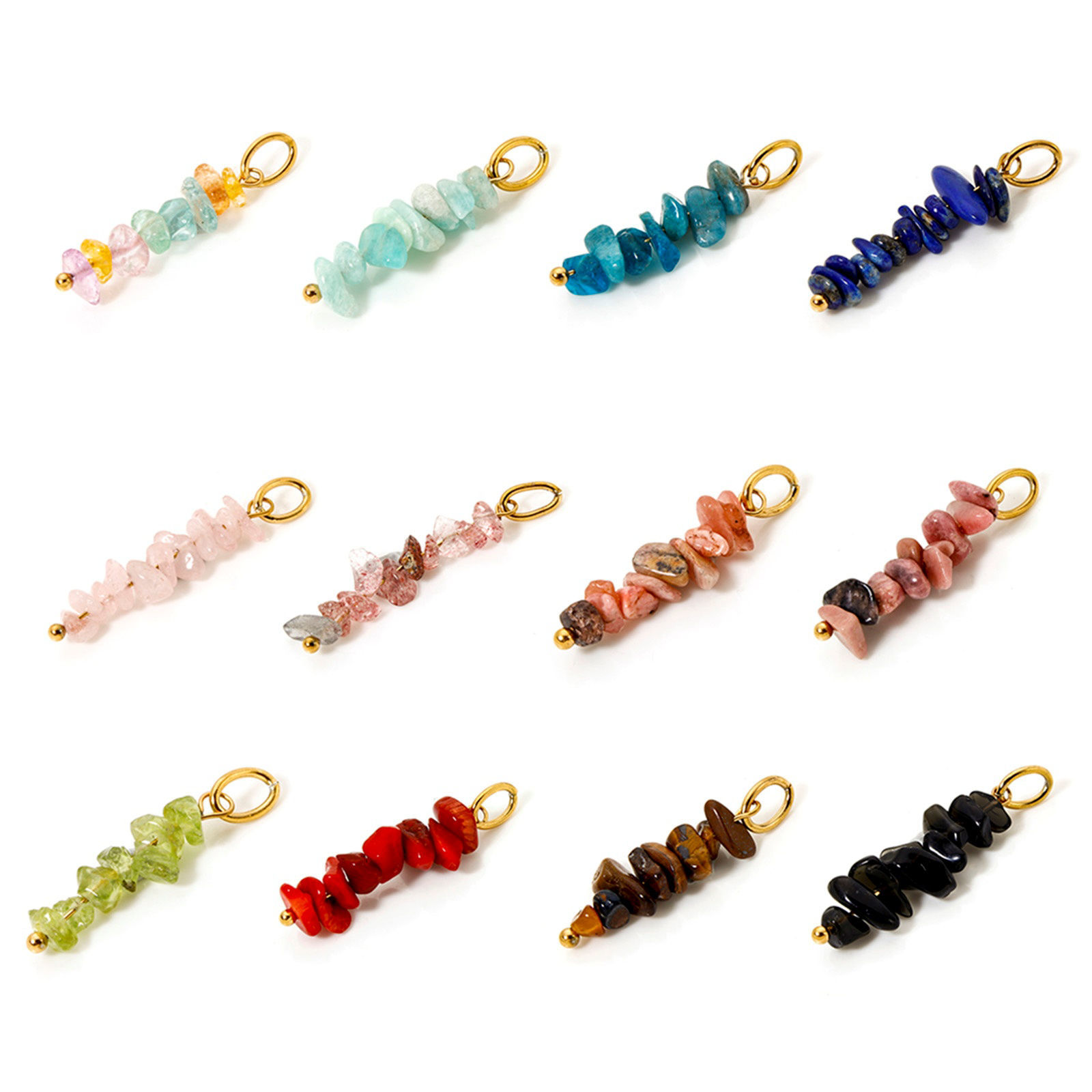 Picture of Eco-friendly PVD Vacuum Plating 304 Stainless Steel & Gemstone Pendants 18K Real Gold Plated Multicolor Irregular 3.1cm x 0.8cm