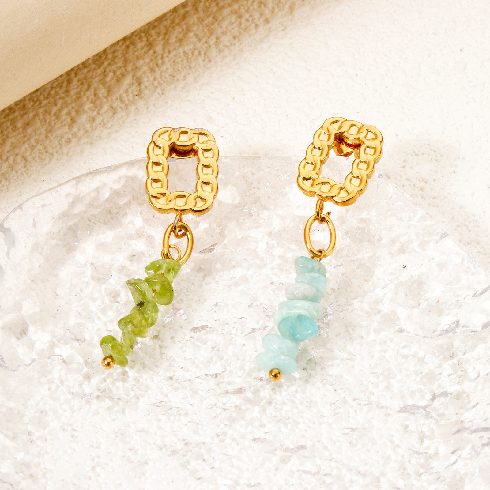 Picture of Eco-friendly PVD Vacuum Plating 304 Stainless Steel & Gemstone Pendants 18K Real Gold Plated Multicolor Irregular 3.1cm x 0.8cm