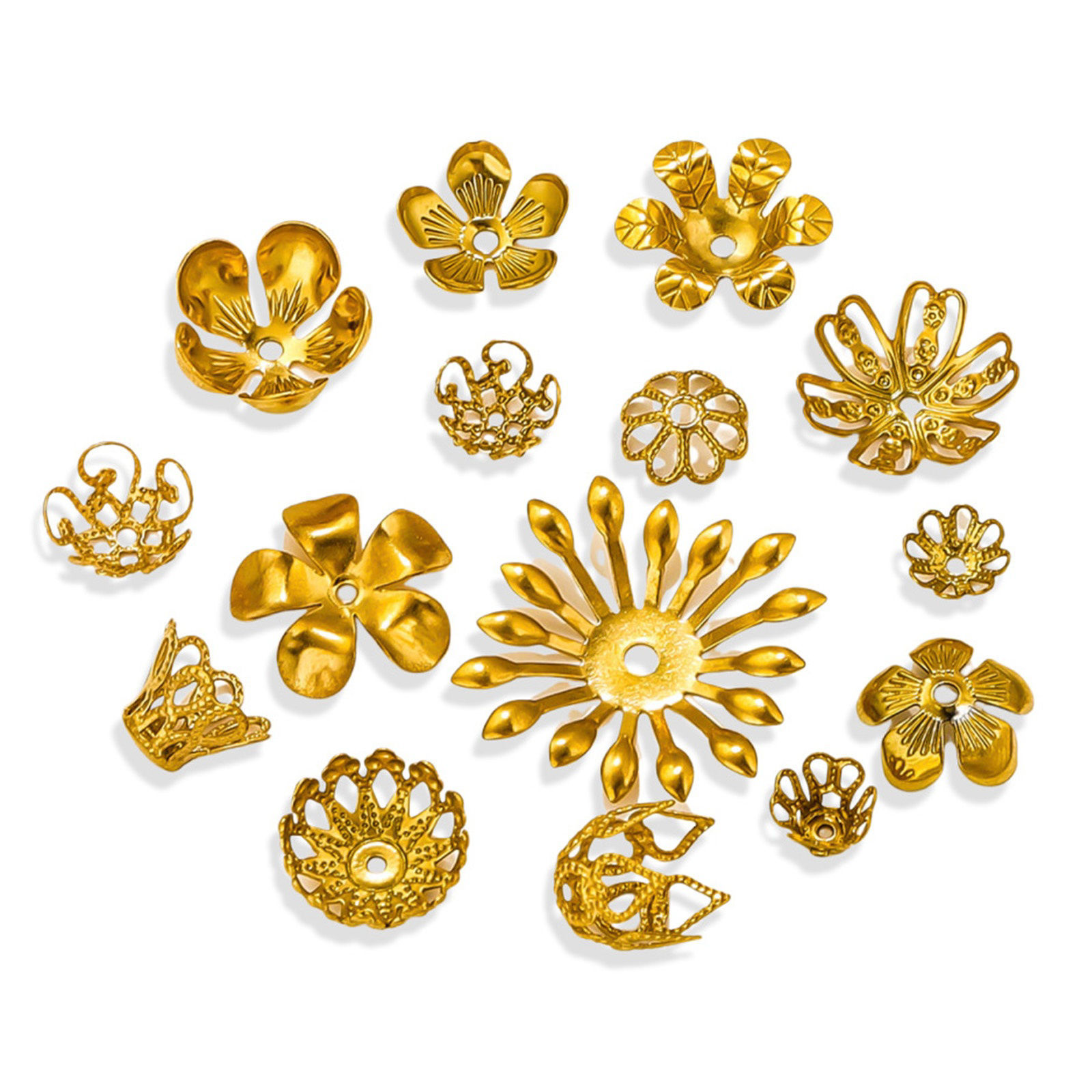 Imagen de 10 Unidades Enchapado al Vacío 304 Acero Inoxidable Tapón de cuentas Flor Chapado en Oro de 18K