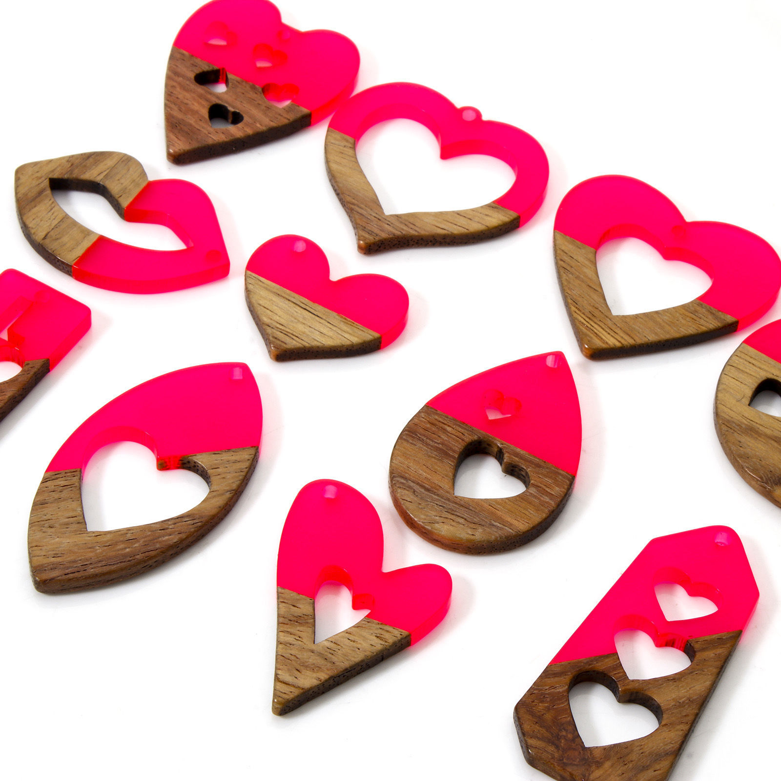 Picture of Resin & Natural Wood Valentine's Day Pendants Fuchsia