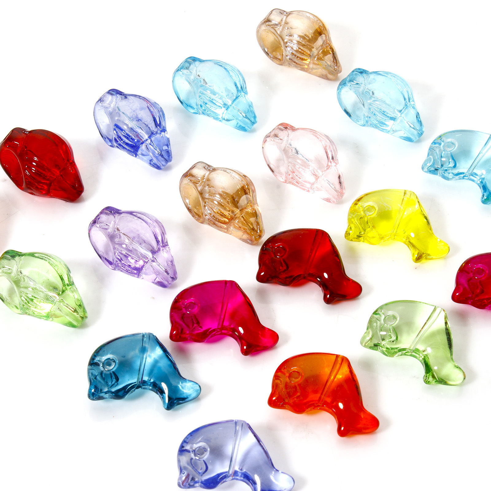 Imagen de 10 Unidades Vidrio Joyería del océano Cuentas Para Hacer Joyas De Bricolaje Caracola, Al Azar Color Mezclado Transparente Delfín 3D