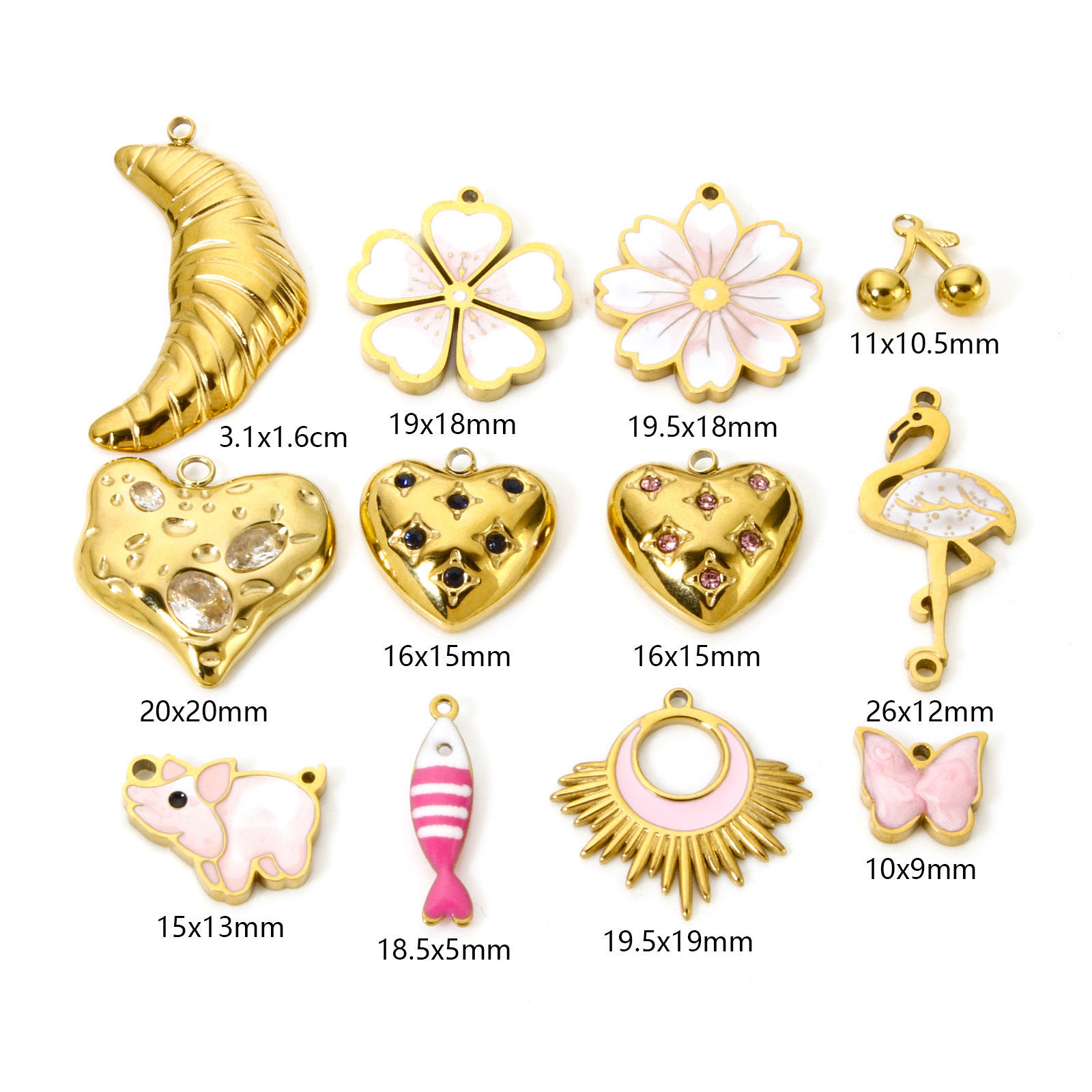 Bild von Umweltfreundliche PVD-Vakuumbeschichtung 304 Edelstahl Charms Brautpaar 18K Echtgold plattiert Japanische Kirschblüte Blume Emaille