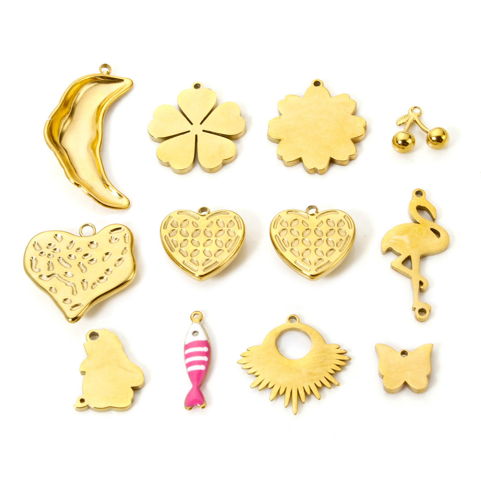 Bild von Umweltfreundliche PVD-Vakuumbeschichtung 304 Edelstahl Charms Brautpaar 18K Echtgold plattiert Japanische Kirschblüte Blume Emaille