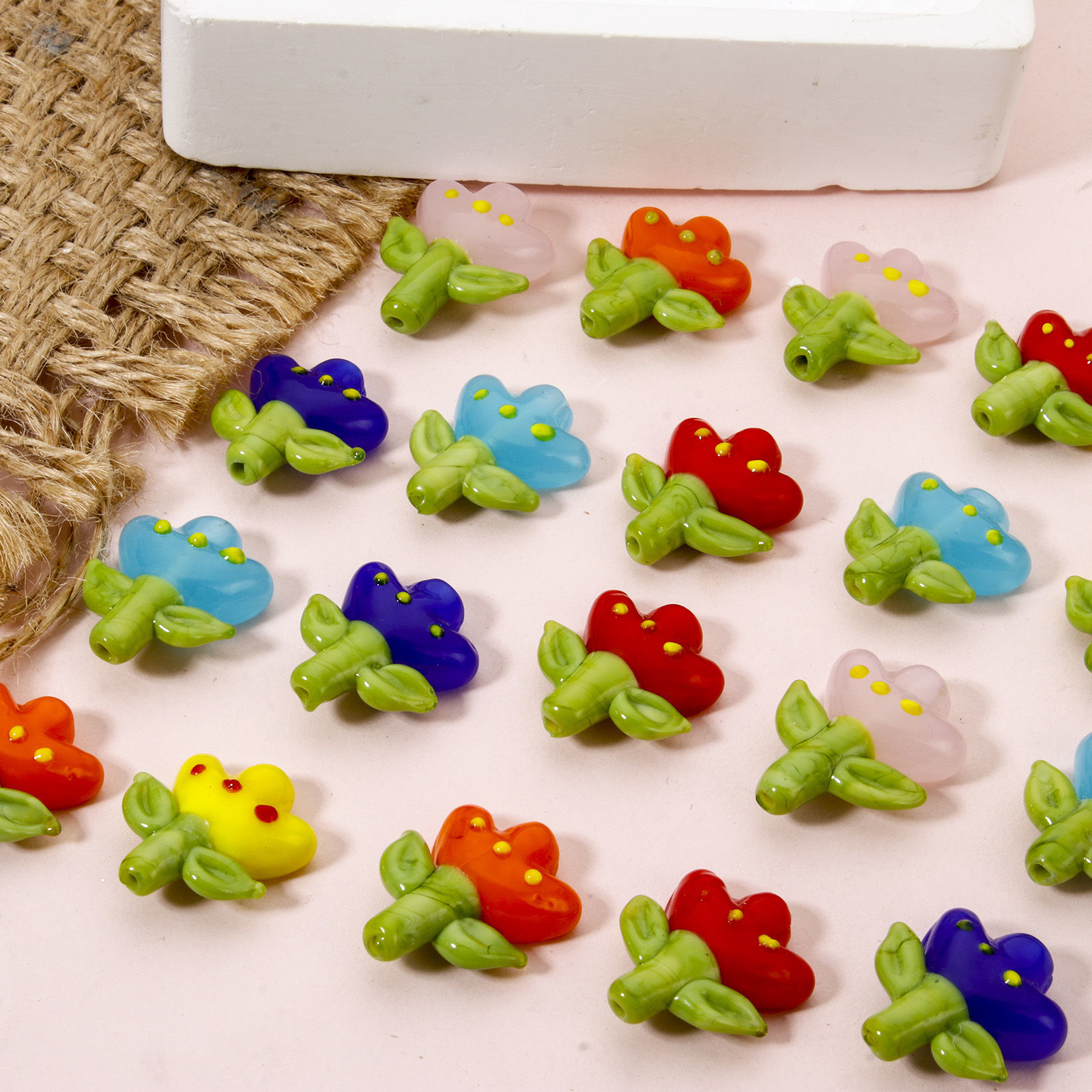 Picture of Lampwork Glass Flora Collection Beads For DIY Jewelry Making Flower Multicolor 3D About 22mm x 18mm, Hole: Approx 1.4mm