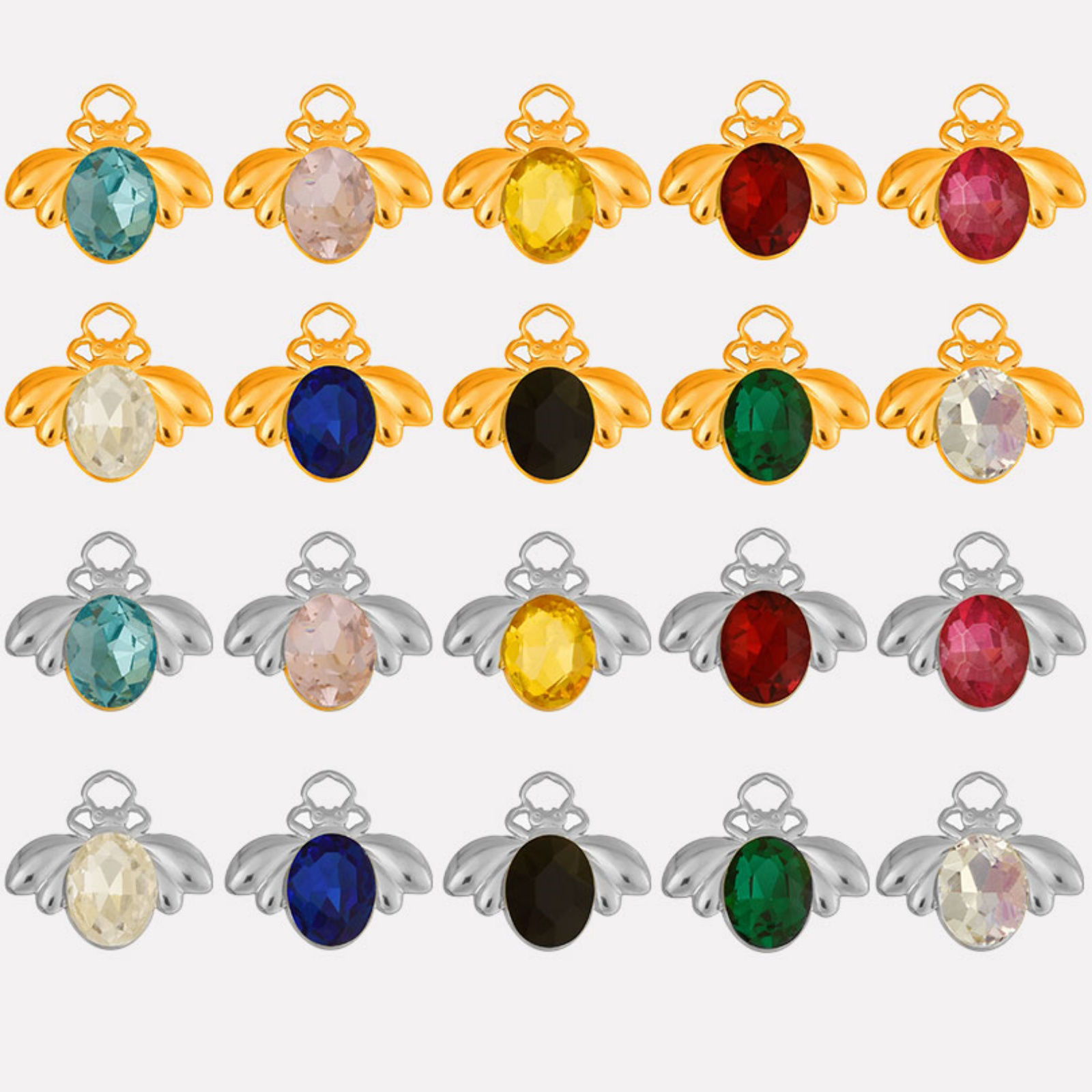 Imagen de 2 Unidades 304 Acero Inoxidable Insecto Colgantes Abejas Multicolor Rhinestone 11mm x 18mm