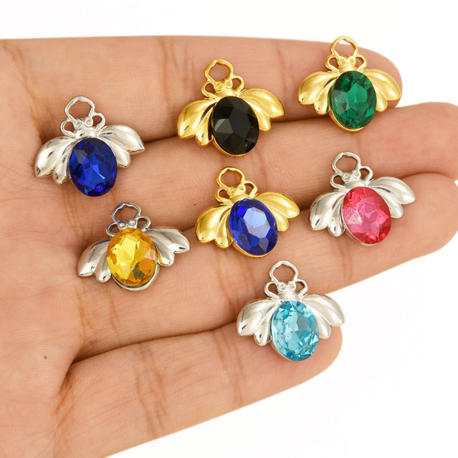 Imagen de 2 Unidades 304 Acero Inoxidable Insecto Colgantes Abejas Multicolor Rhinestone 11mm x 18mm