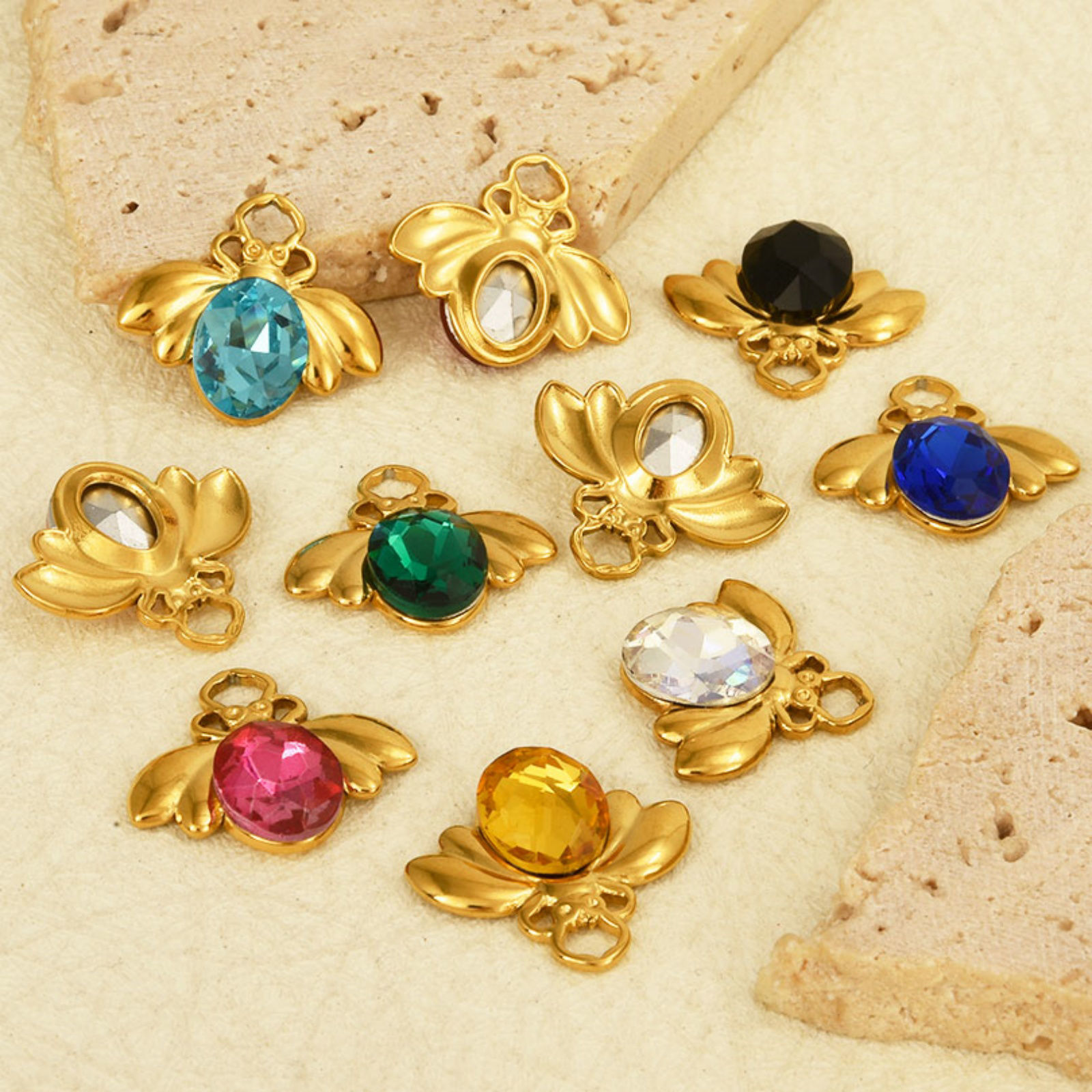 Imagen de 2 Unidades 304 Acero Inoxidable Insecto Colgantes Abejas Multicolor Rhinestone 11mm x 18mm