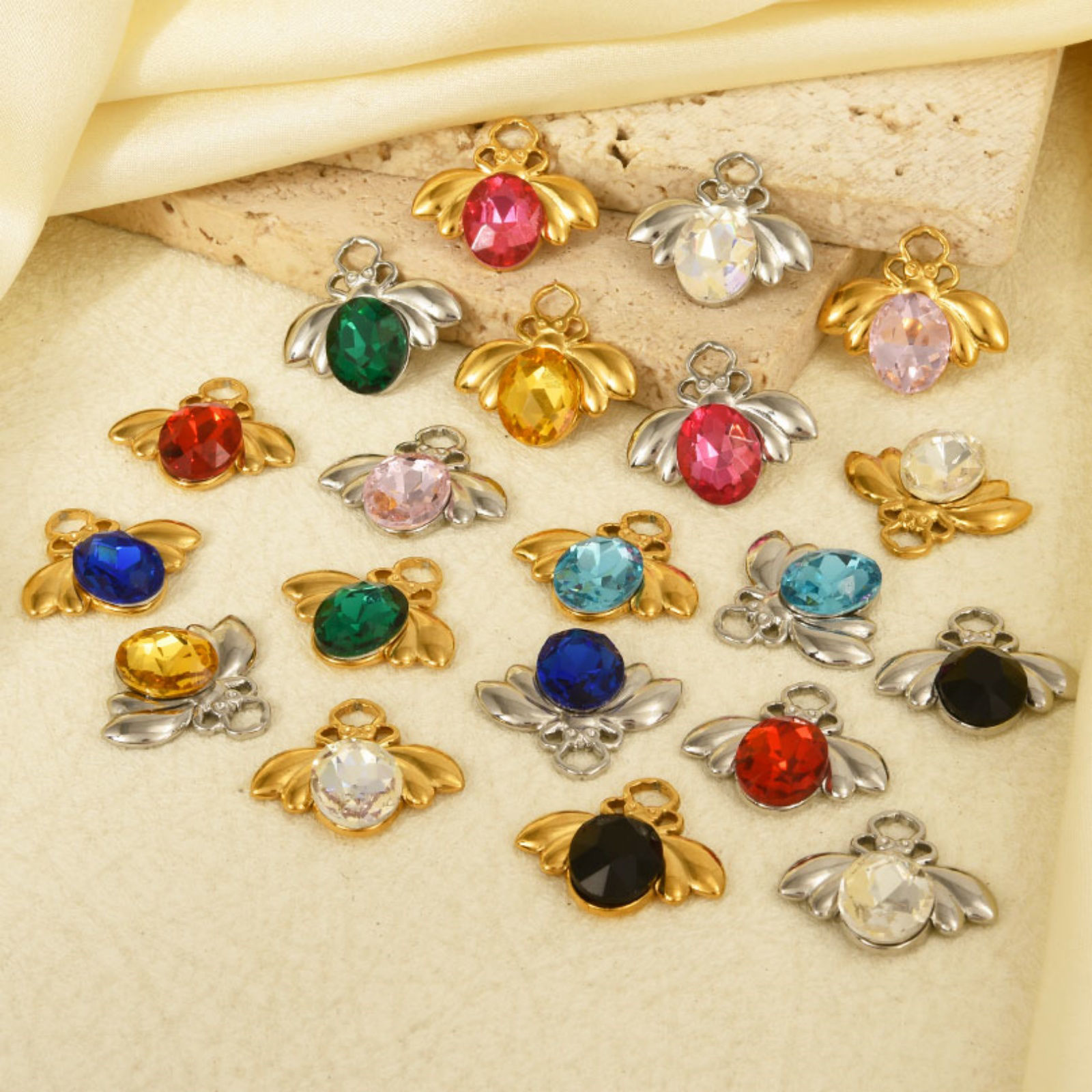 Imagen de 2 Unidades 304 Acero Inoxidable Insecto Colgantes Abejas Multicolor Rhinestone 11mm x 18mm