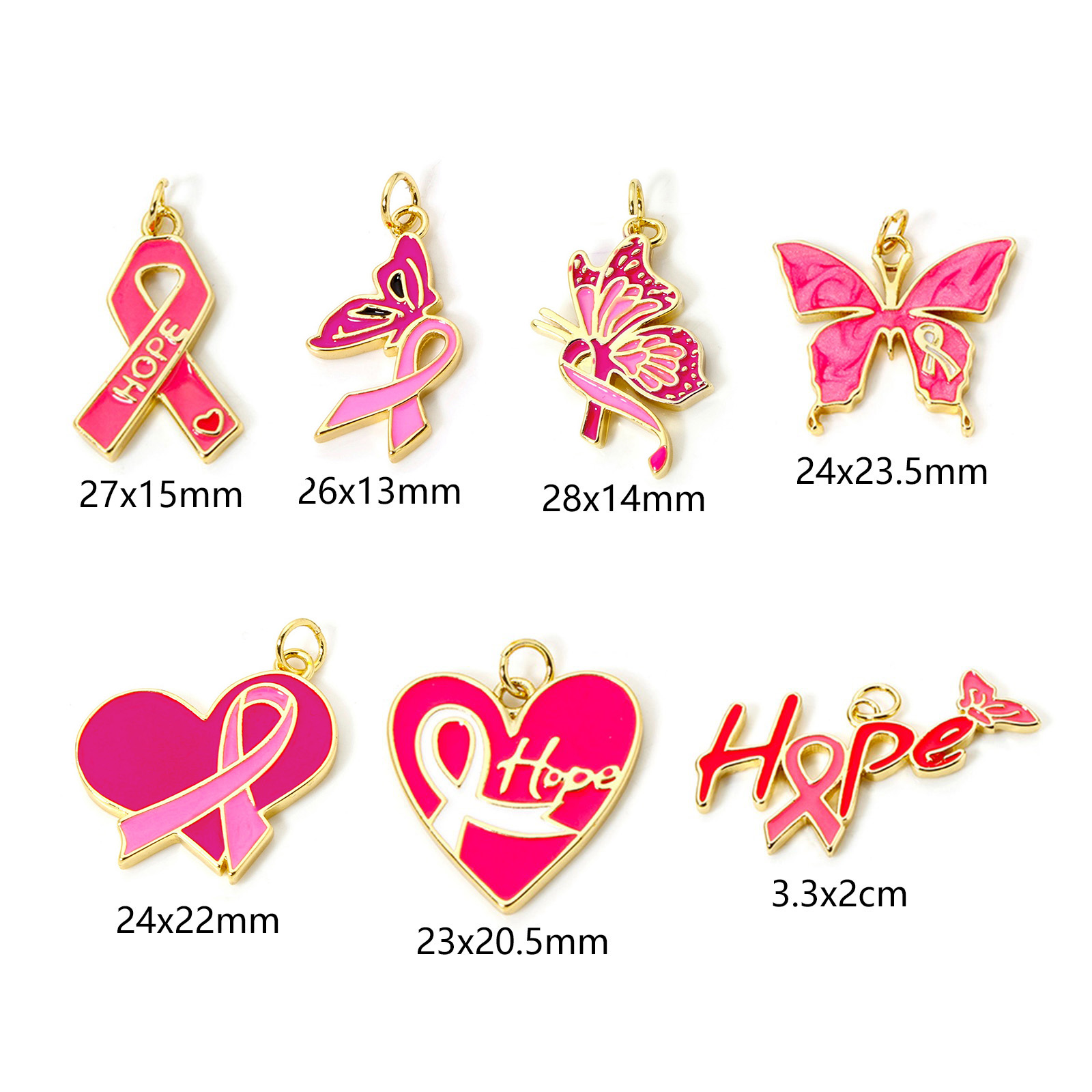 Image de 1 Pièce Breloques Thème du Ruban Rose pour la Sensibilisation au Cancer du Sein Respectueux de la Nature en Laiton Plaqué Or Véritable 18K Émail
