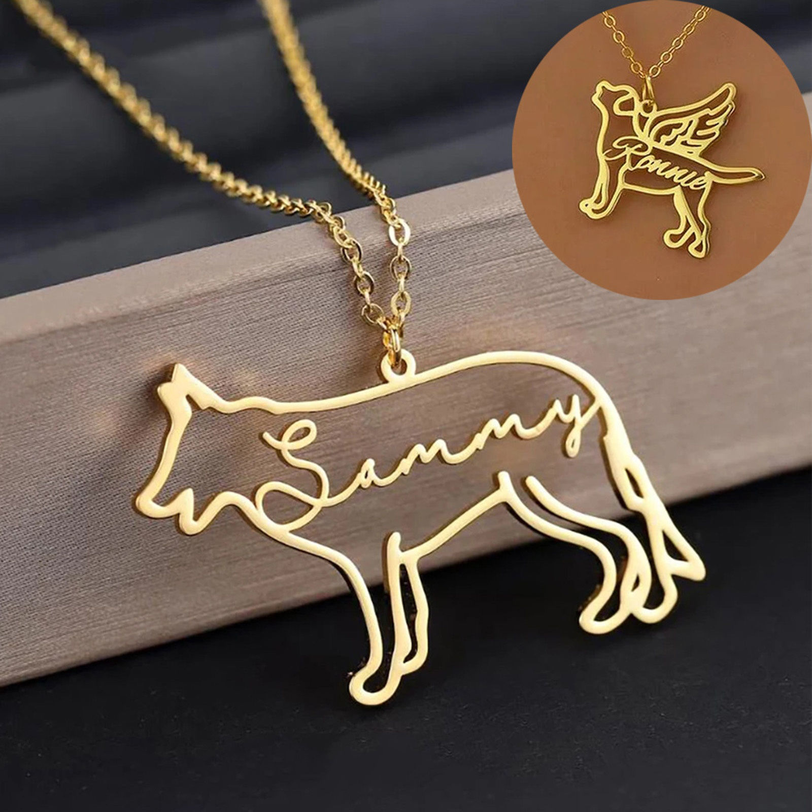 Imagen de 1 Unidad 304 Acero Inoxidable Collar con Nombre Personalizado Colgante con Letra Personalizada Perro Gato 45cm longitud